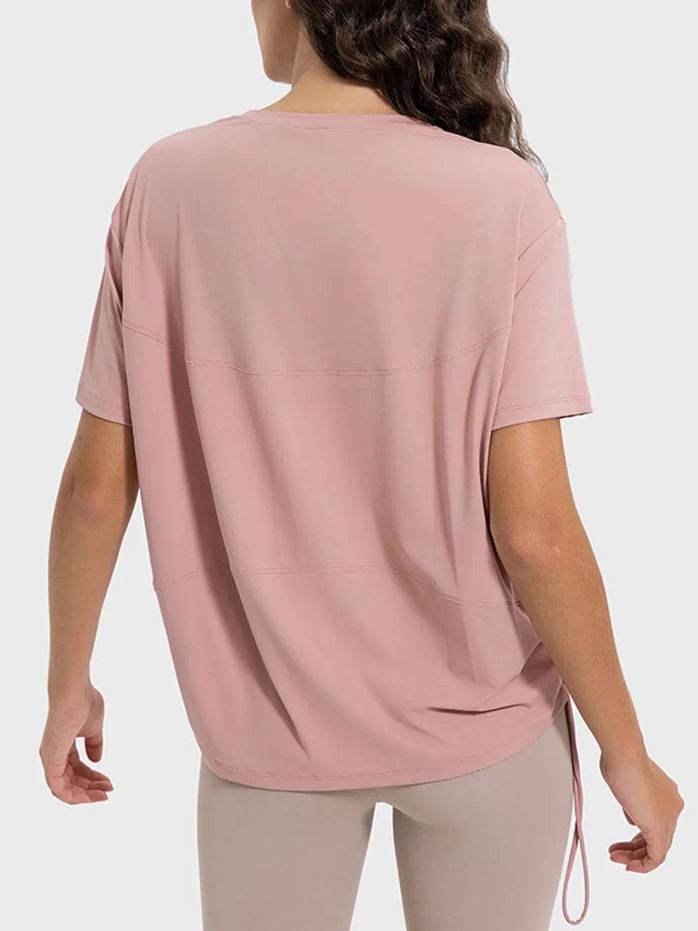 Millennia Drawstring Round Neck Short Sleeve Active T-Shirt Carauana Store
