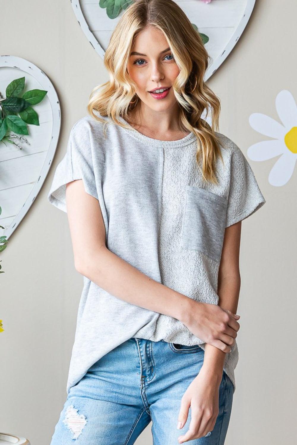 Heimish Full Size Pocketed Round Neck Short Sleeve T-Shirt Carauana Store