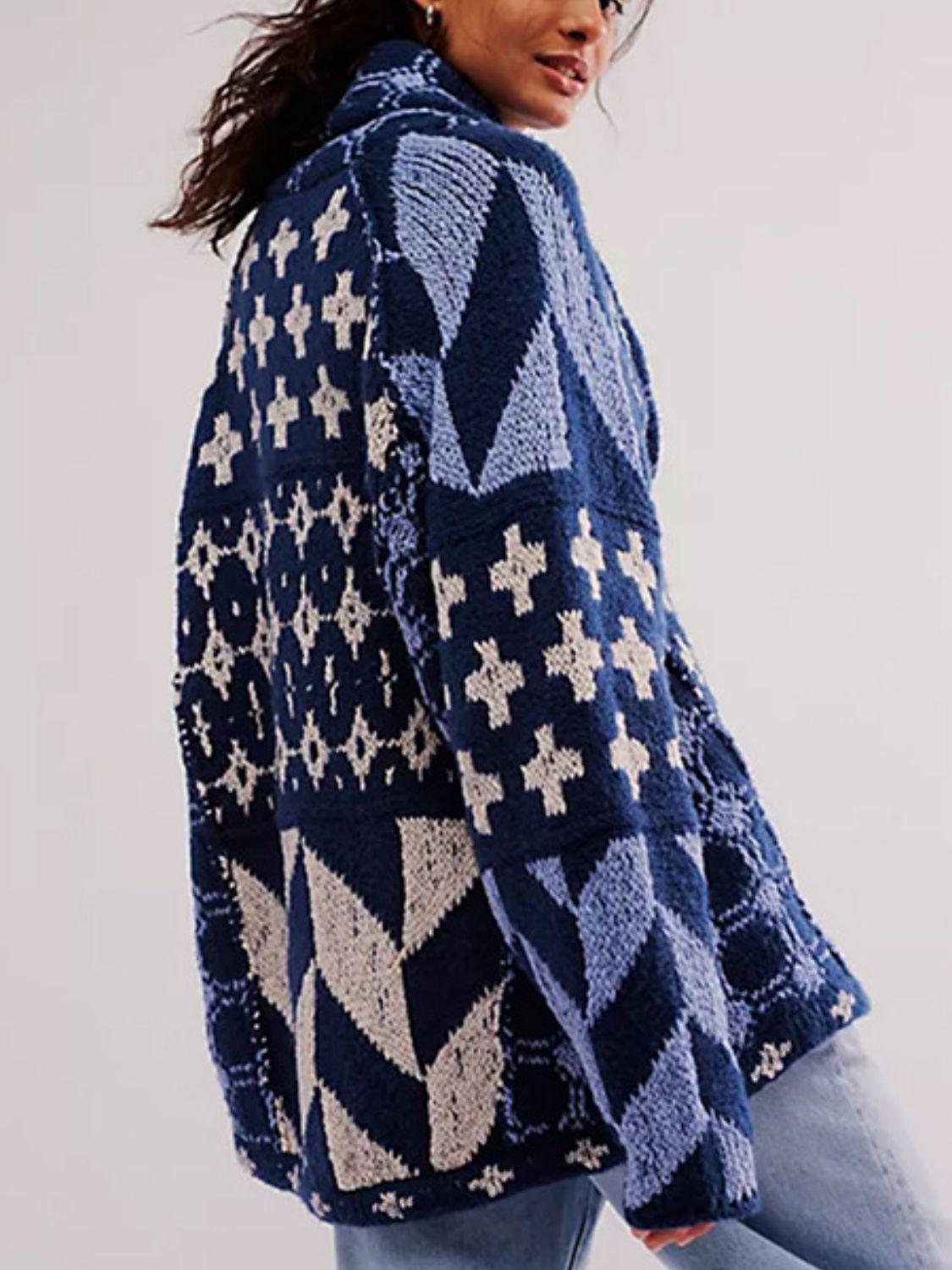 Collared Neck Long Sleeve Cardigan Carauana Store