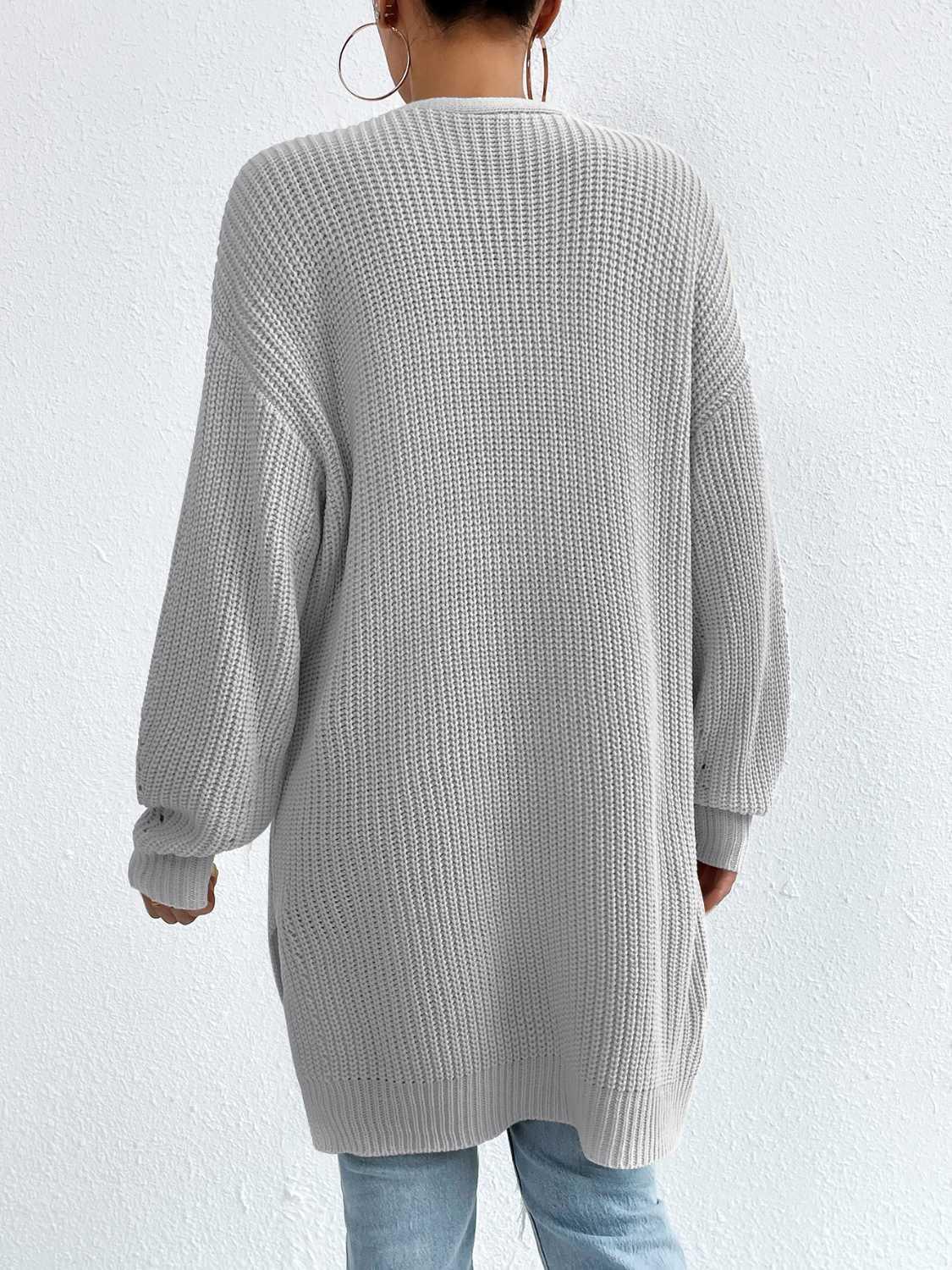 Open Front Dropped Shoulder Slit Cardigan Carauana Store