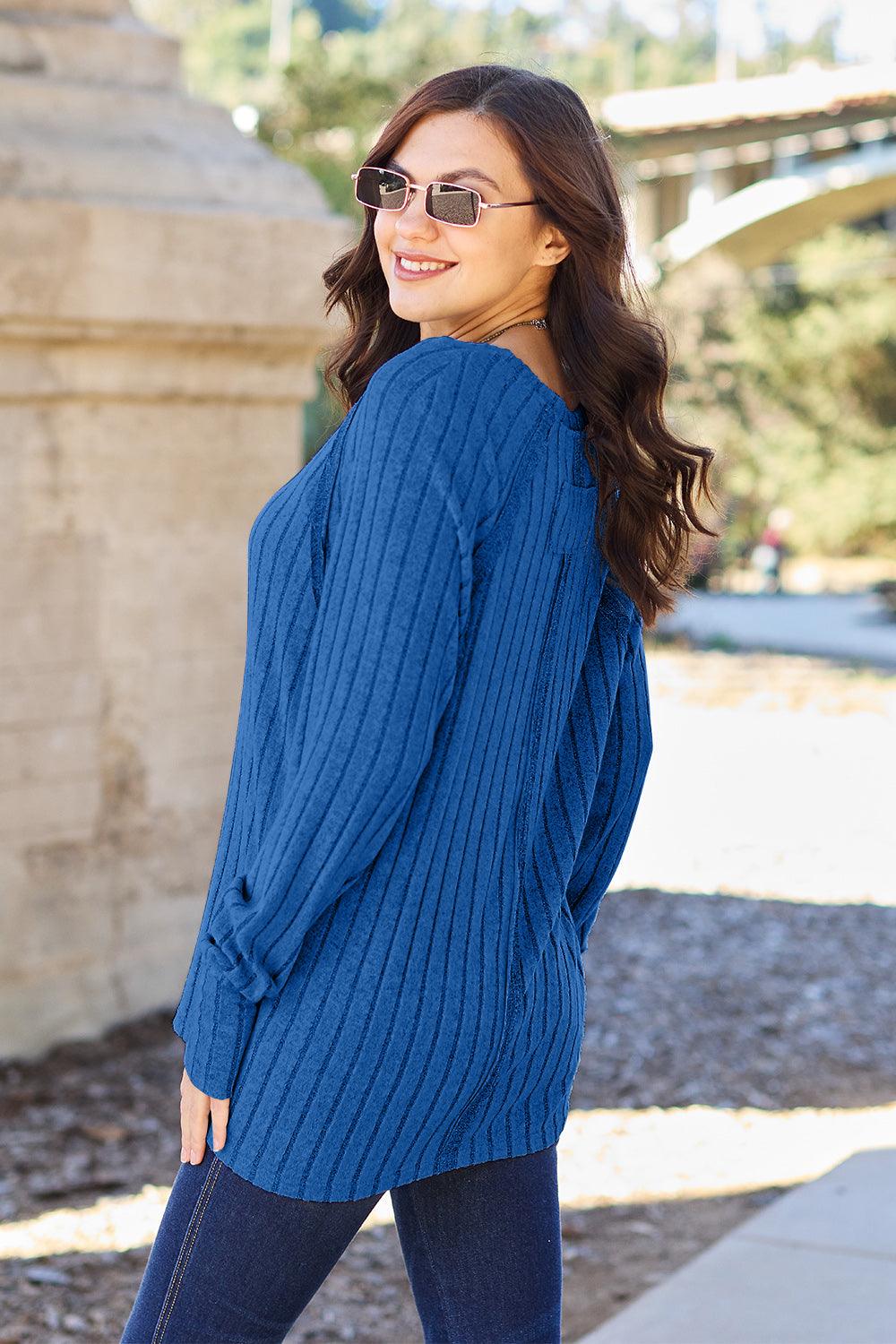 Basic Bae Full Size Ribbed Round Neck Long Sleeve Knit Top Carauana Store