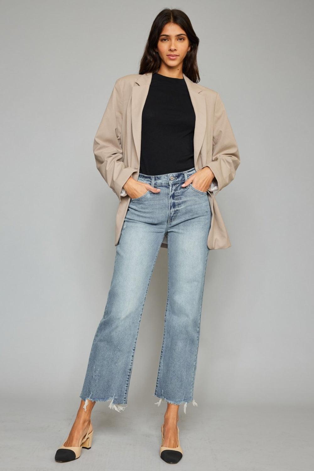 Kancan High Waist Raw Hem Cropped Wide Leg Jeans Carauana Store