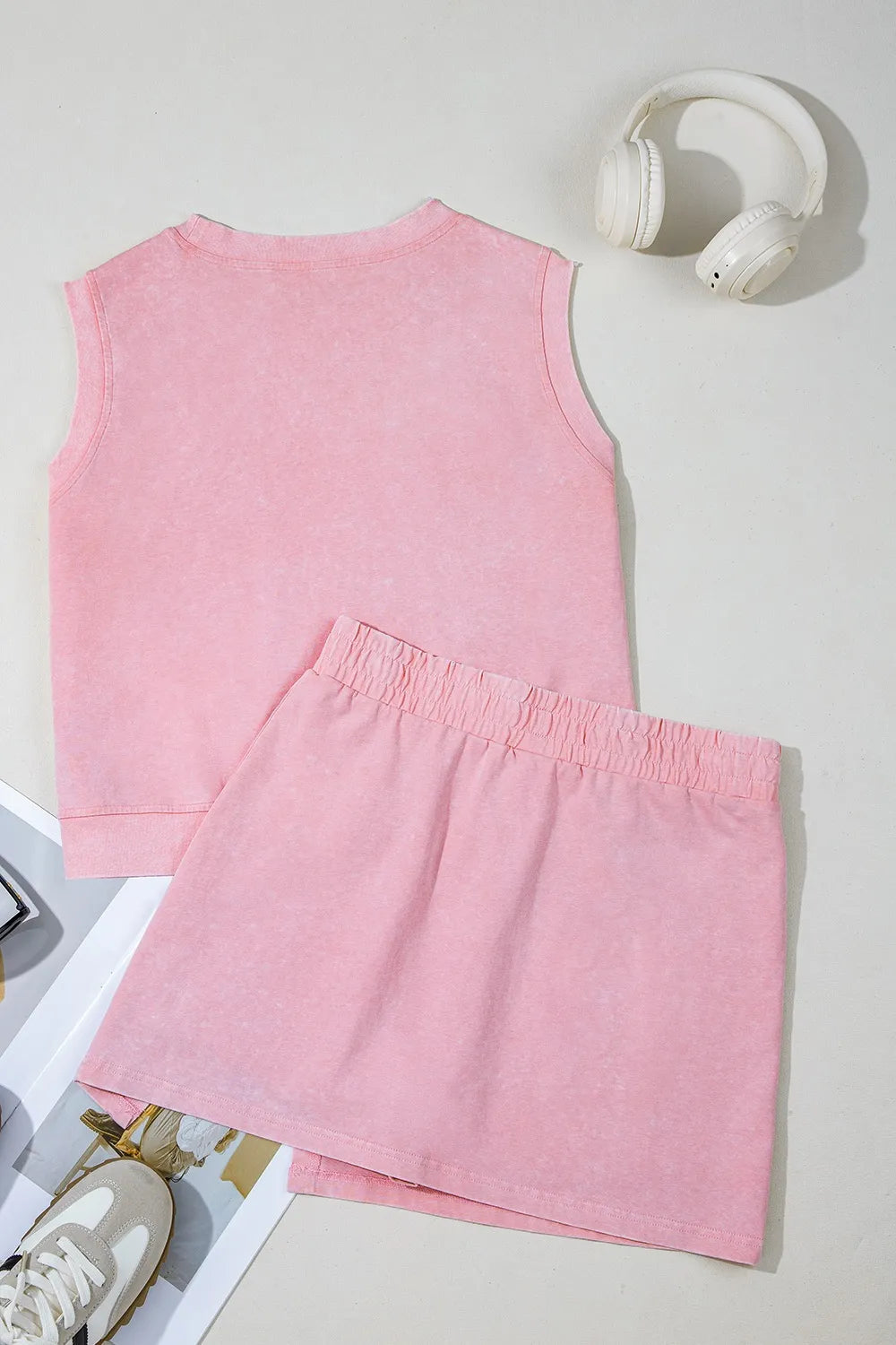 Mineral Wash Cotton Tank Top and Slit Skort Set Carauana Store