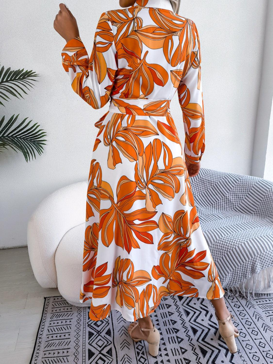 Tied Button Up Long Sleeve Dress Carauana Store