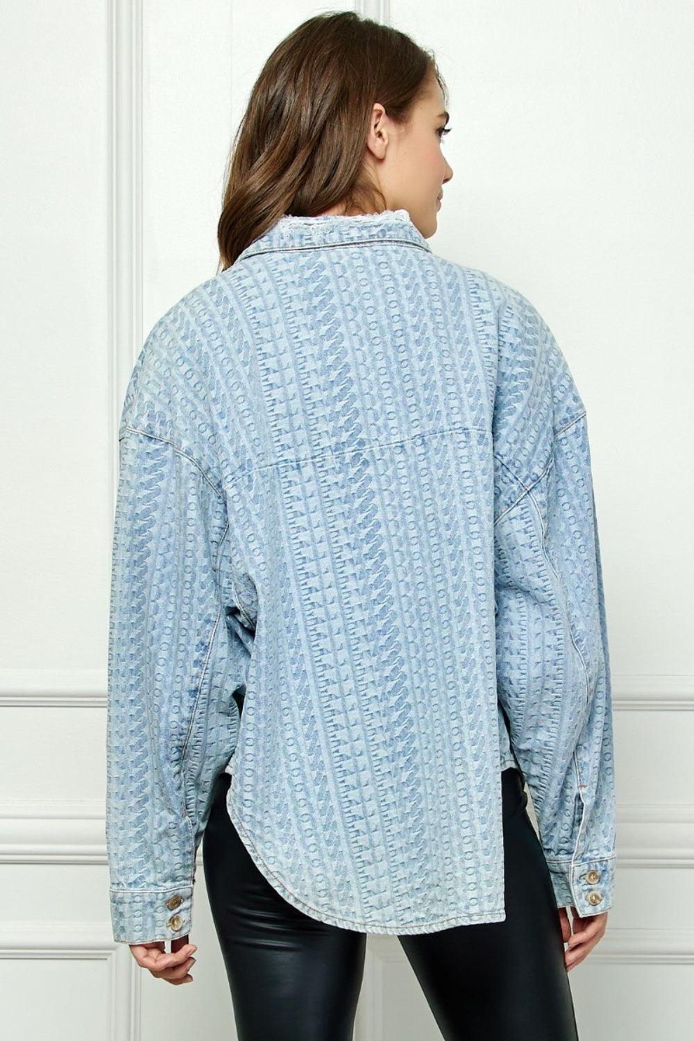 Veveret Button Up Dropped Shoulder Denim Top Carauana Store