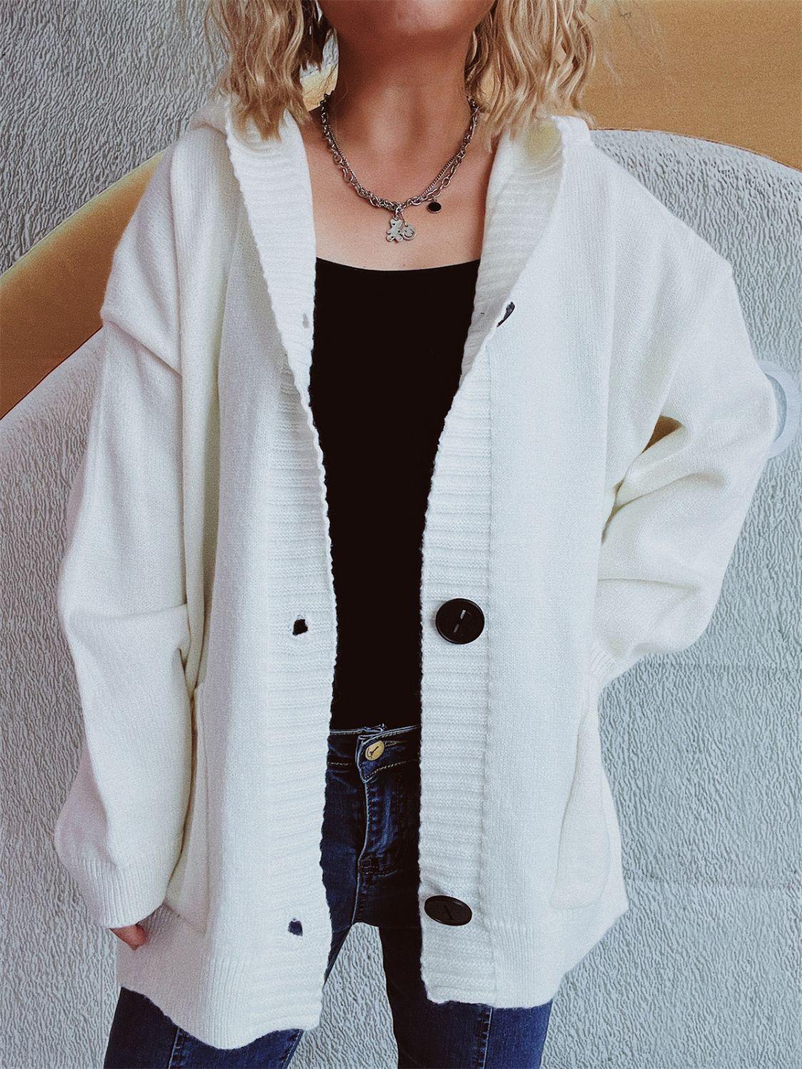 Dropped Shoulder Long Sleeve Hooded Cardigan Carauana Store
