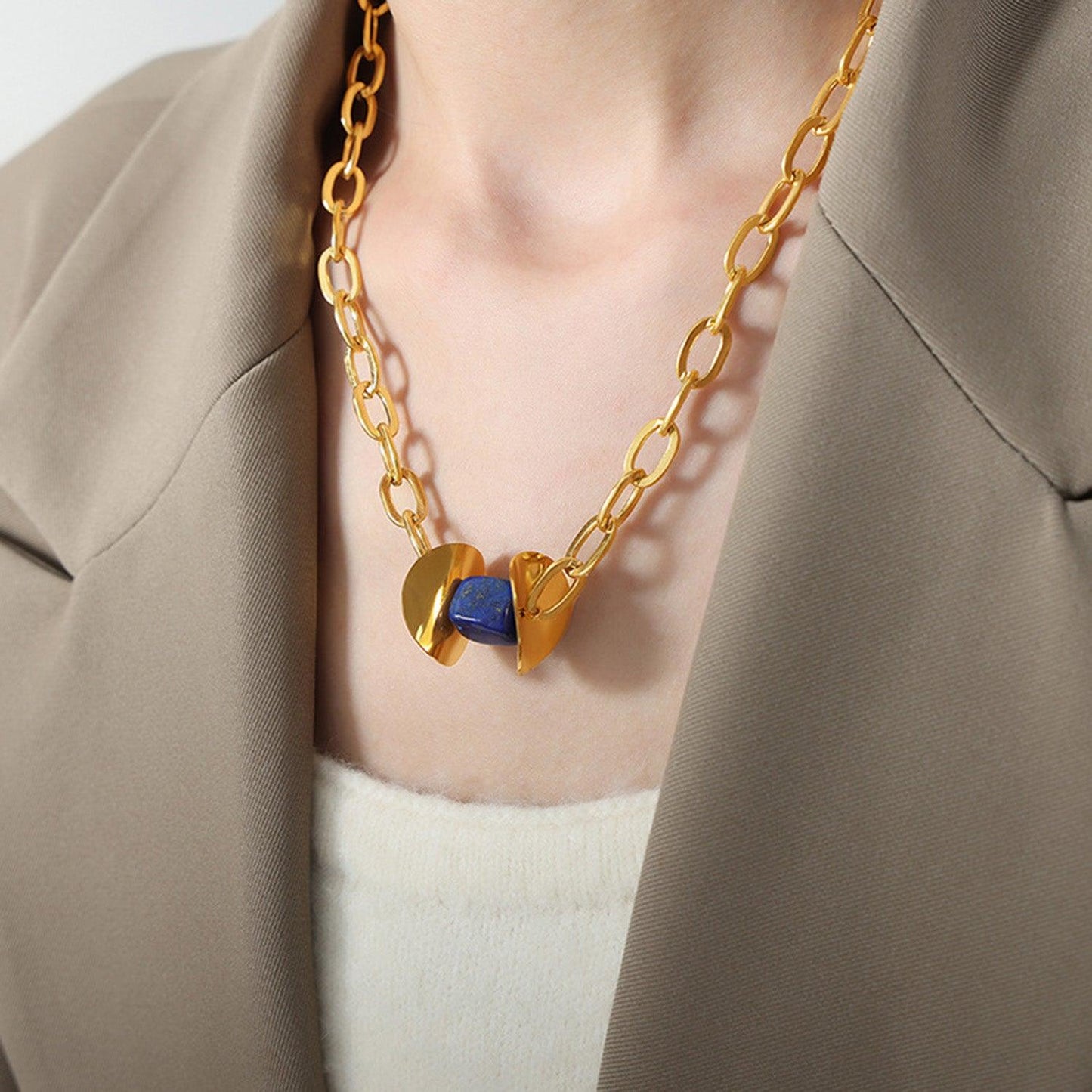 Natural Stone Pendant Titanium Steel Necklace Carauana Store