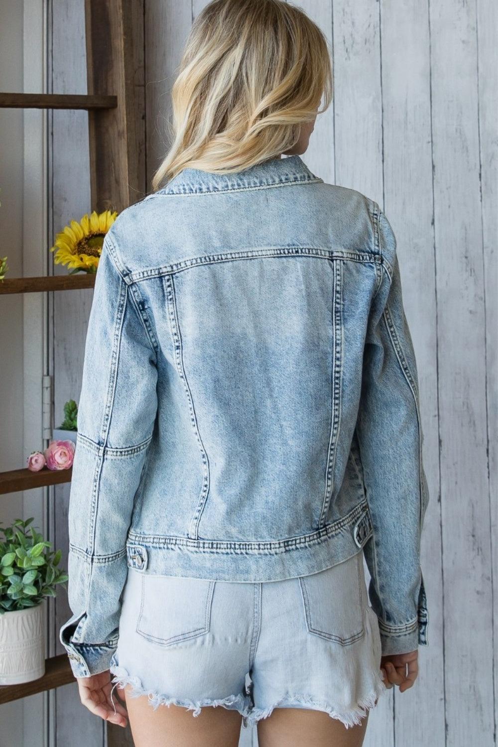 Veveret Distressed Button Up Denim Jacket Carauana Store