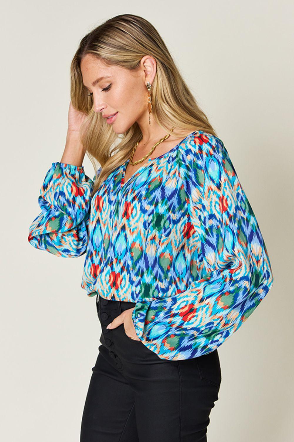 Double Take Full Size Printed Balloon Sleeve Blouse Carauana Store