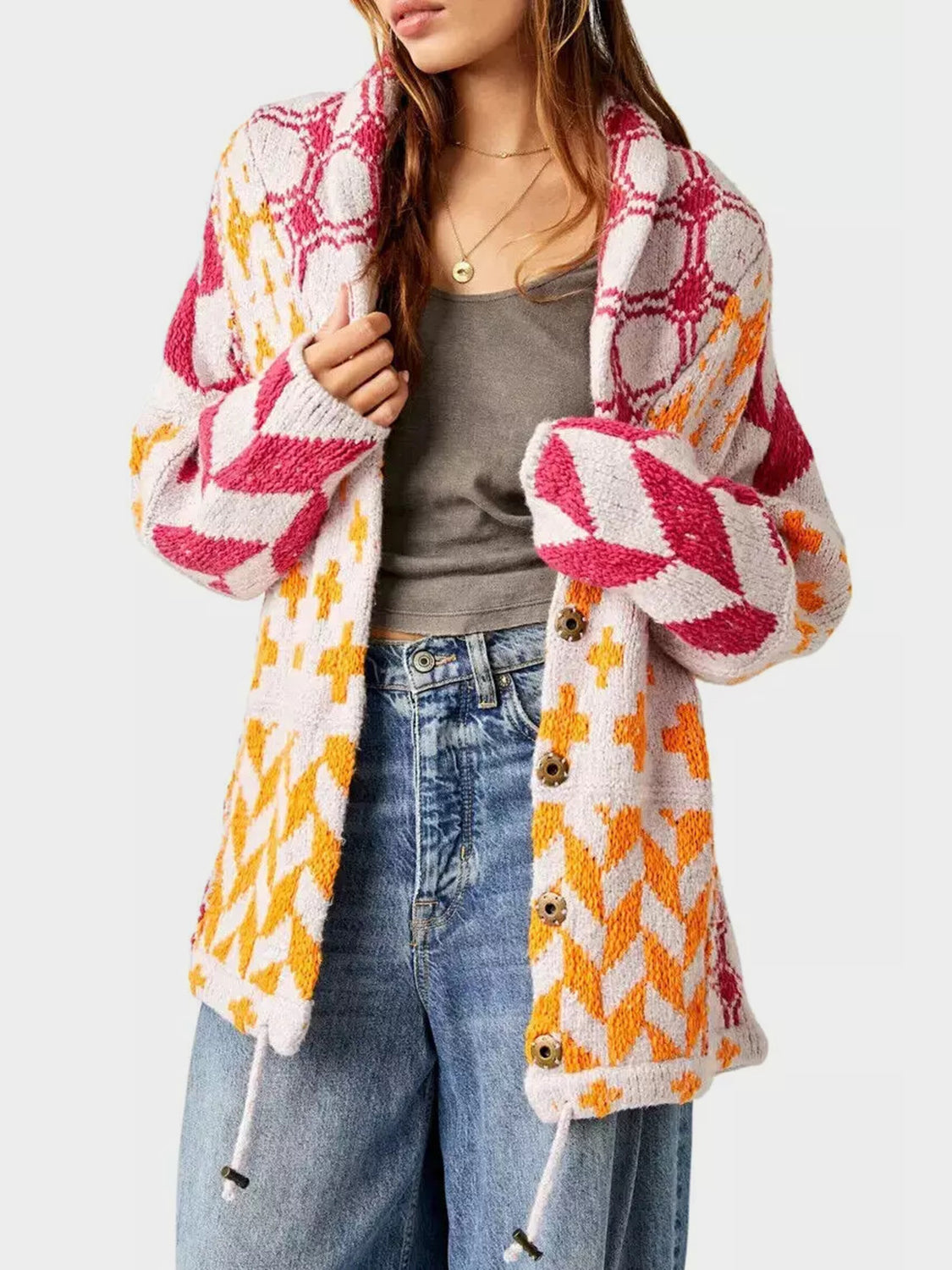 Collared Neck Long Sleeve Cardigan Carauana Store