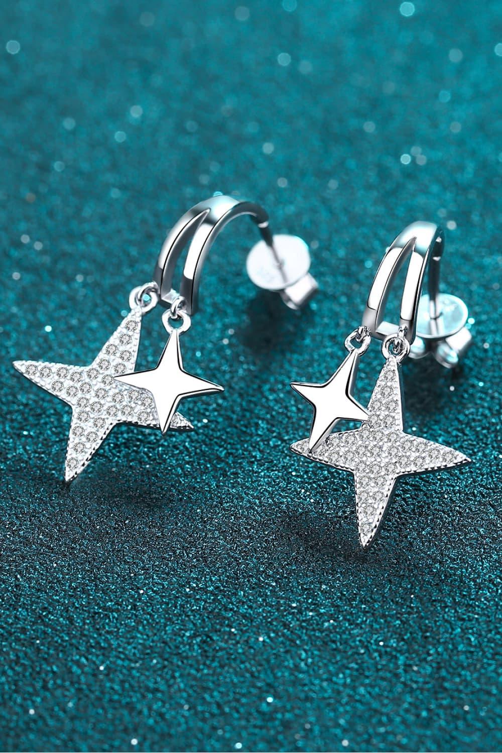 Moissanite Star Rhodium-Plated Drop Earrings Carauana Store