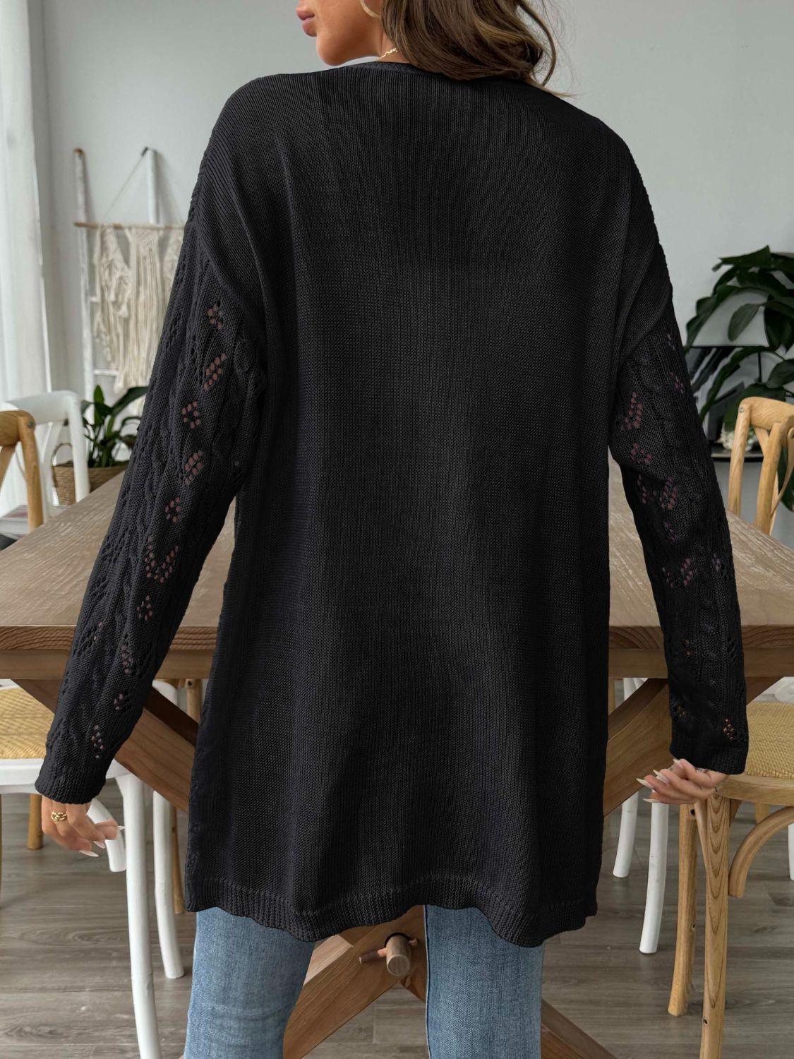 Openwork Open Front Long Sleeve Cardigan Carauana Store