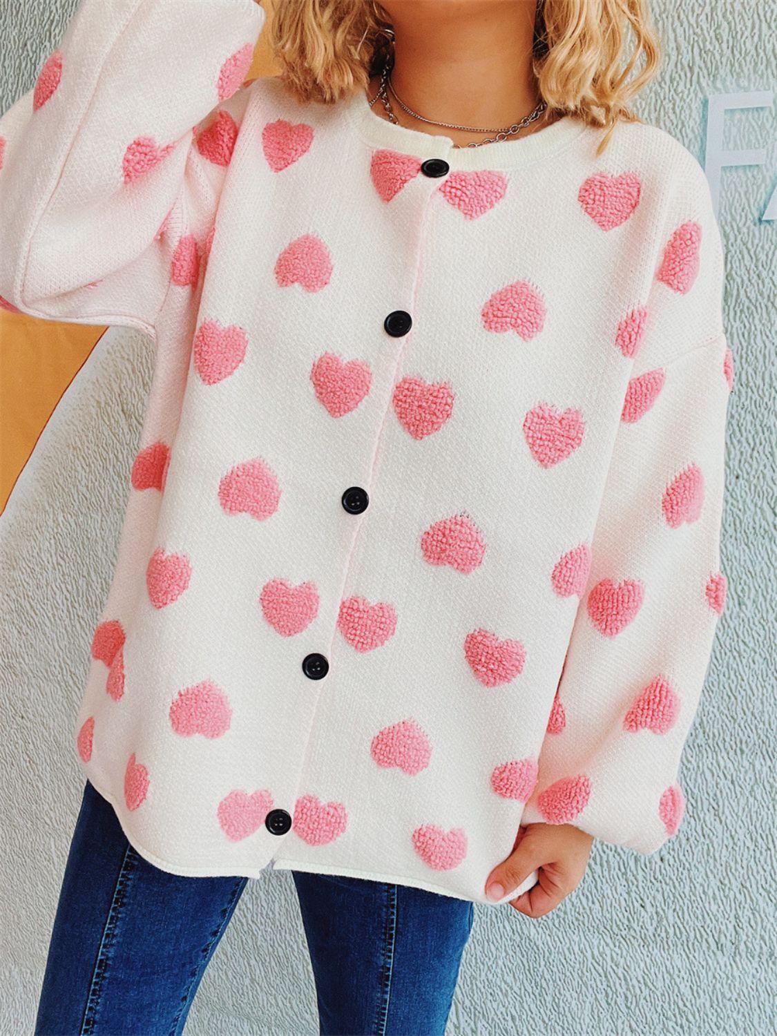 Heart Button Up Long Sleeve Cardigan Carauana Store