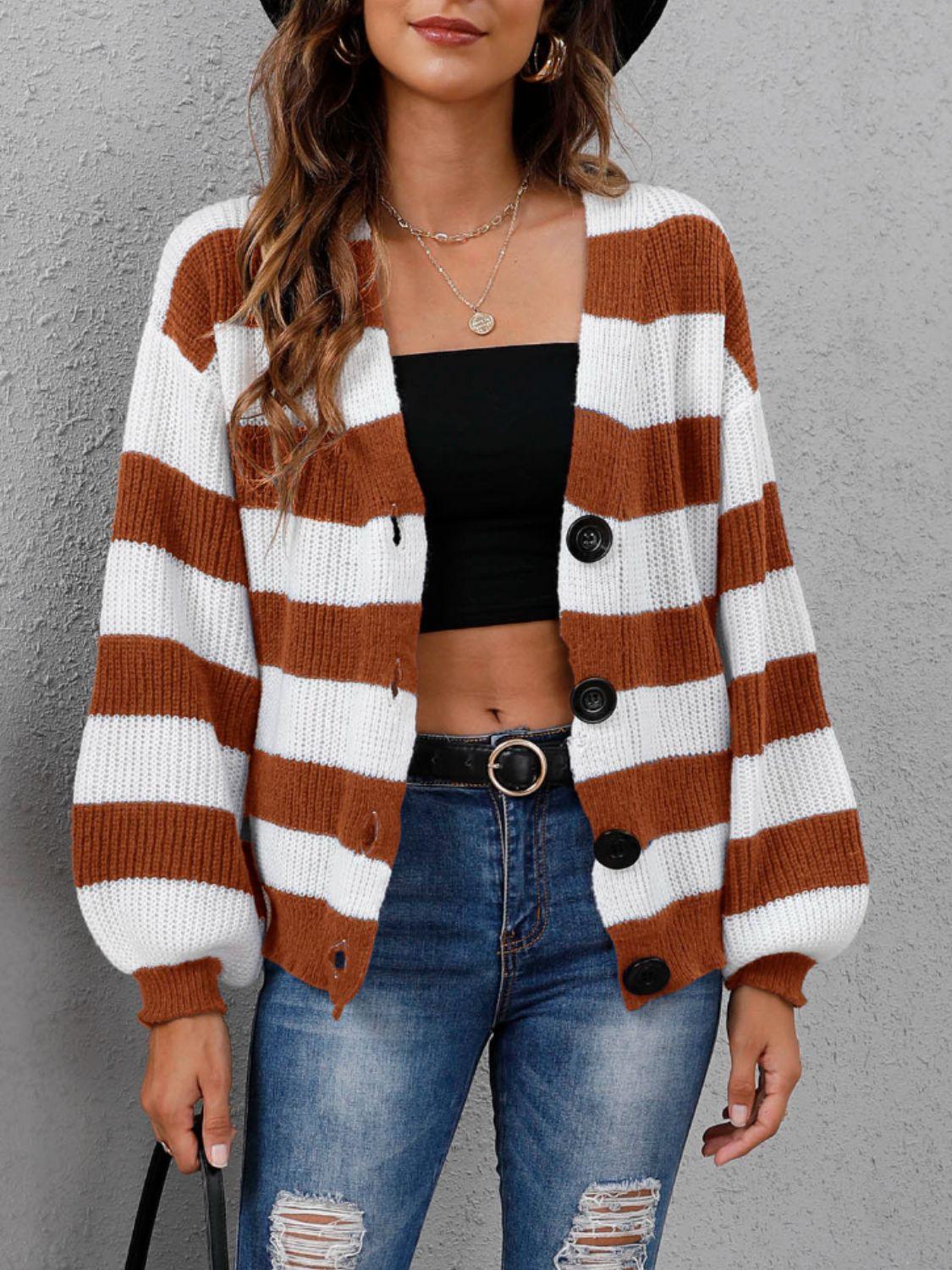 Striped Button Up Long Sleeve Sweater Carauana Store