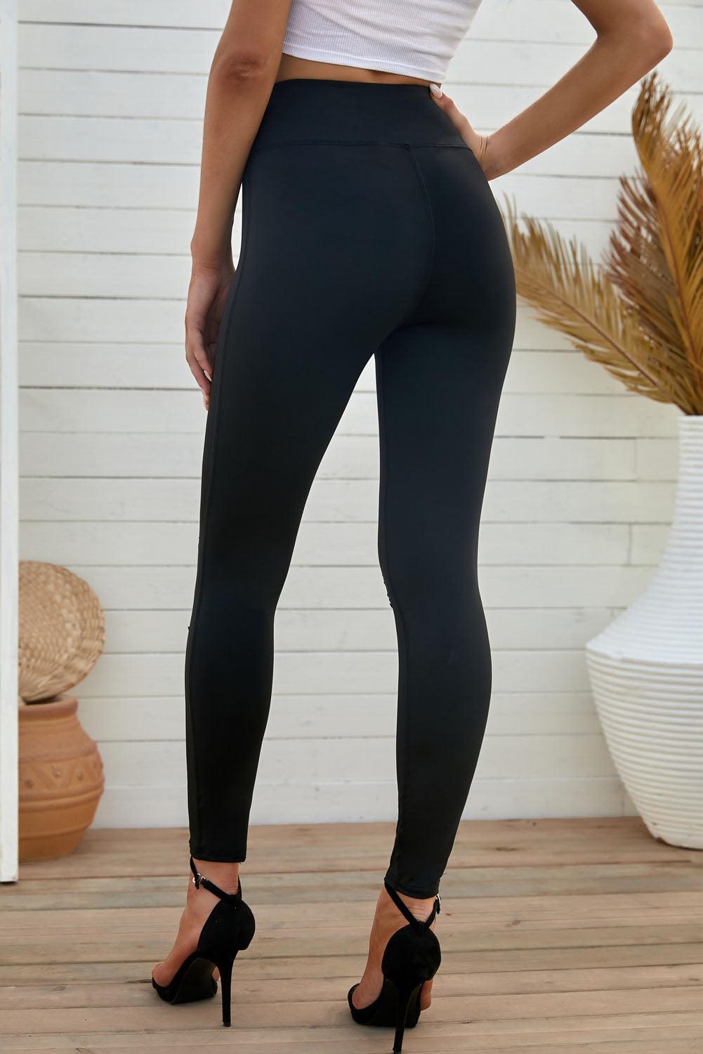 Double Take Wide Waistband Distressed Slim Fit Leggings Carauana Store