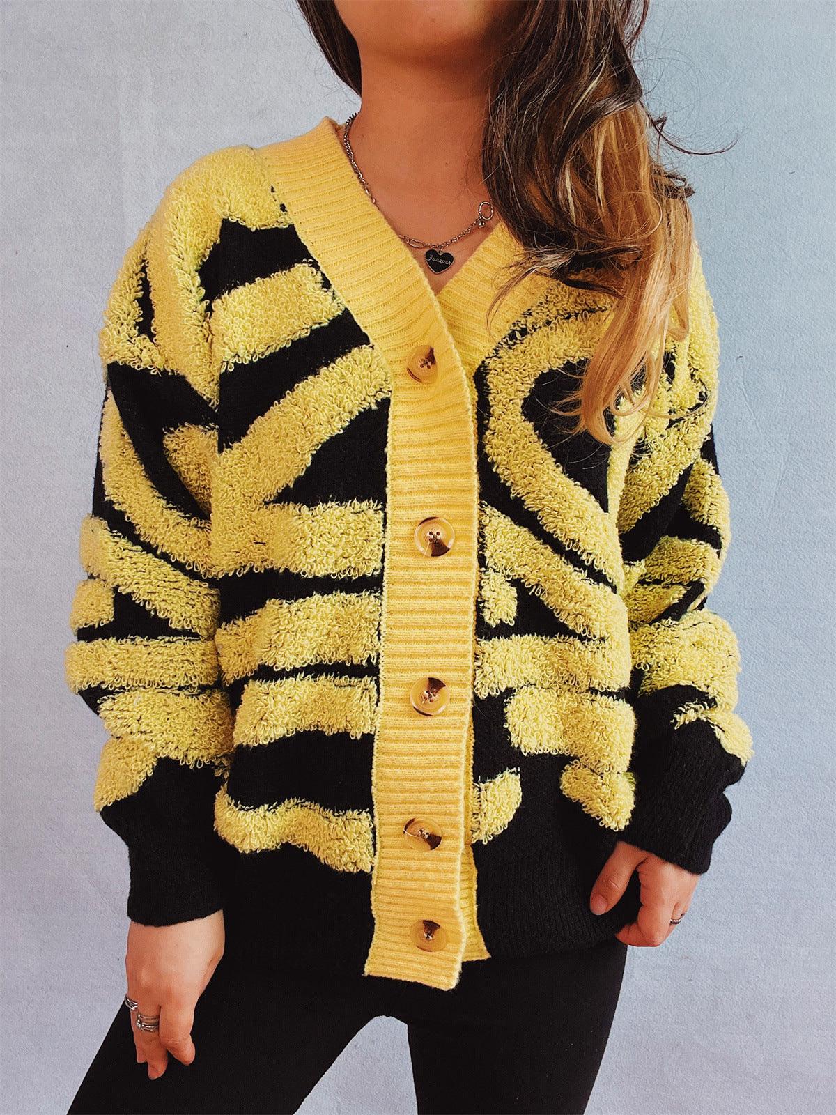 Contrast Button Up Long Sleeve Cardigan Carauana Store