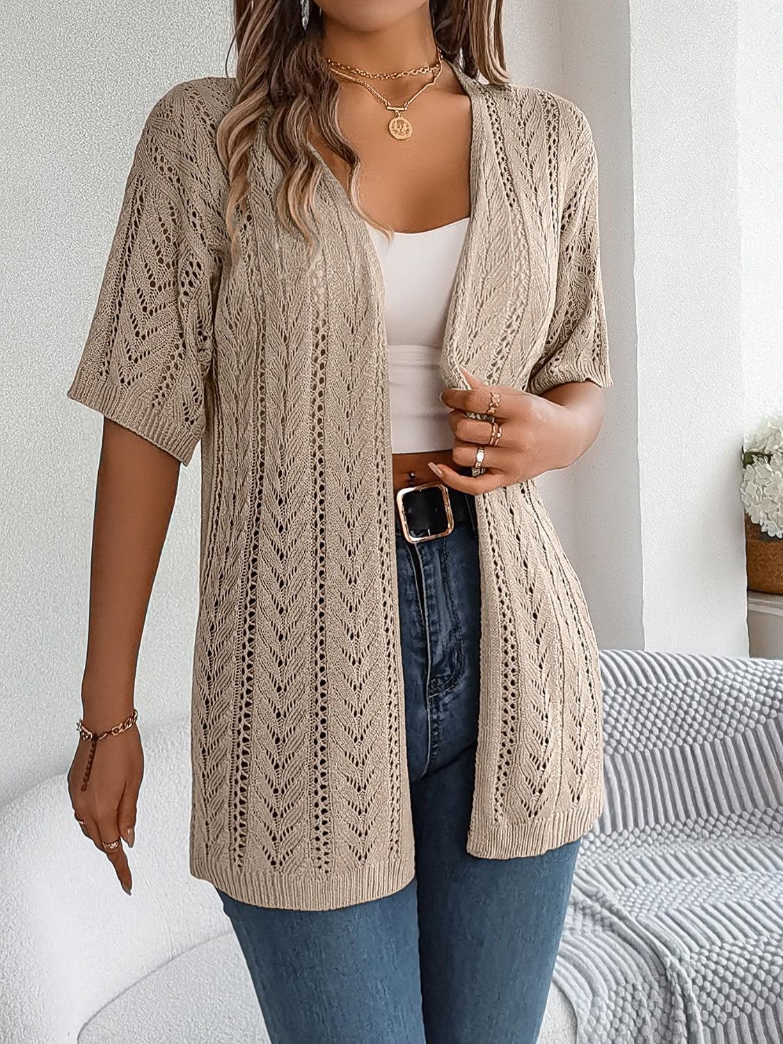 Openwork Open Front Half Sleeve Cardigan Carauana Store