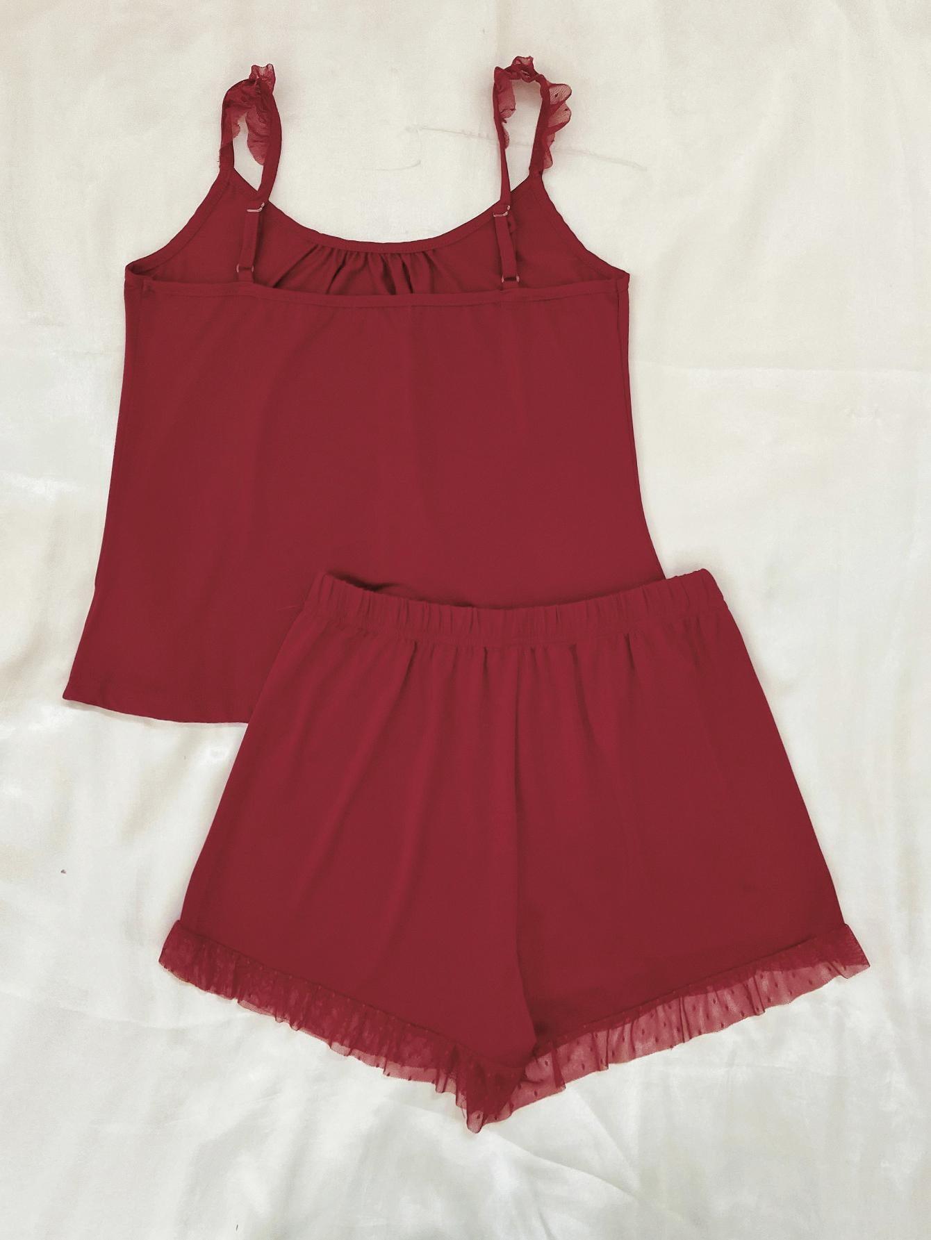 Gathered Detail Spliced Mesh Sleeveless Top and Shorts Lounge Set Carauana Store
