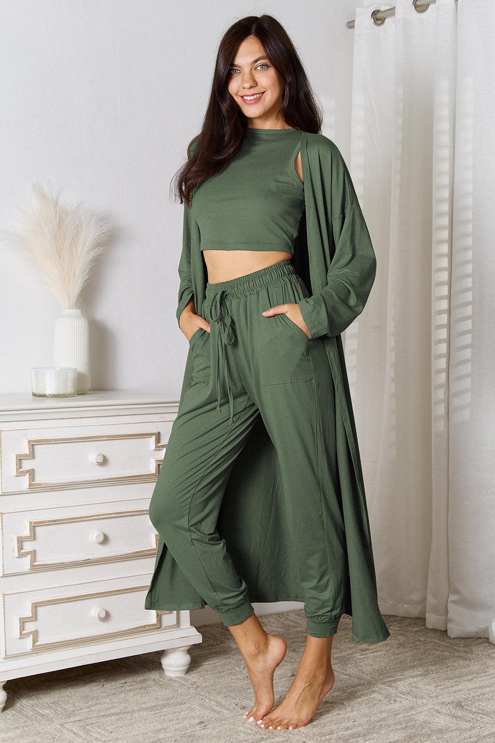 Tank, Pants, and Cardigan Set with Pockets Carauana Store