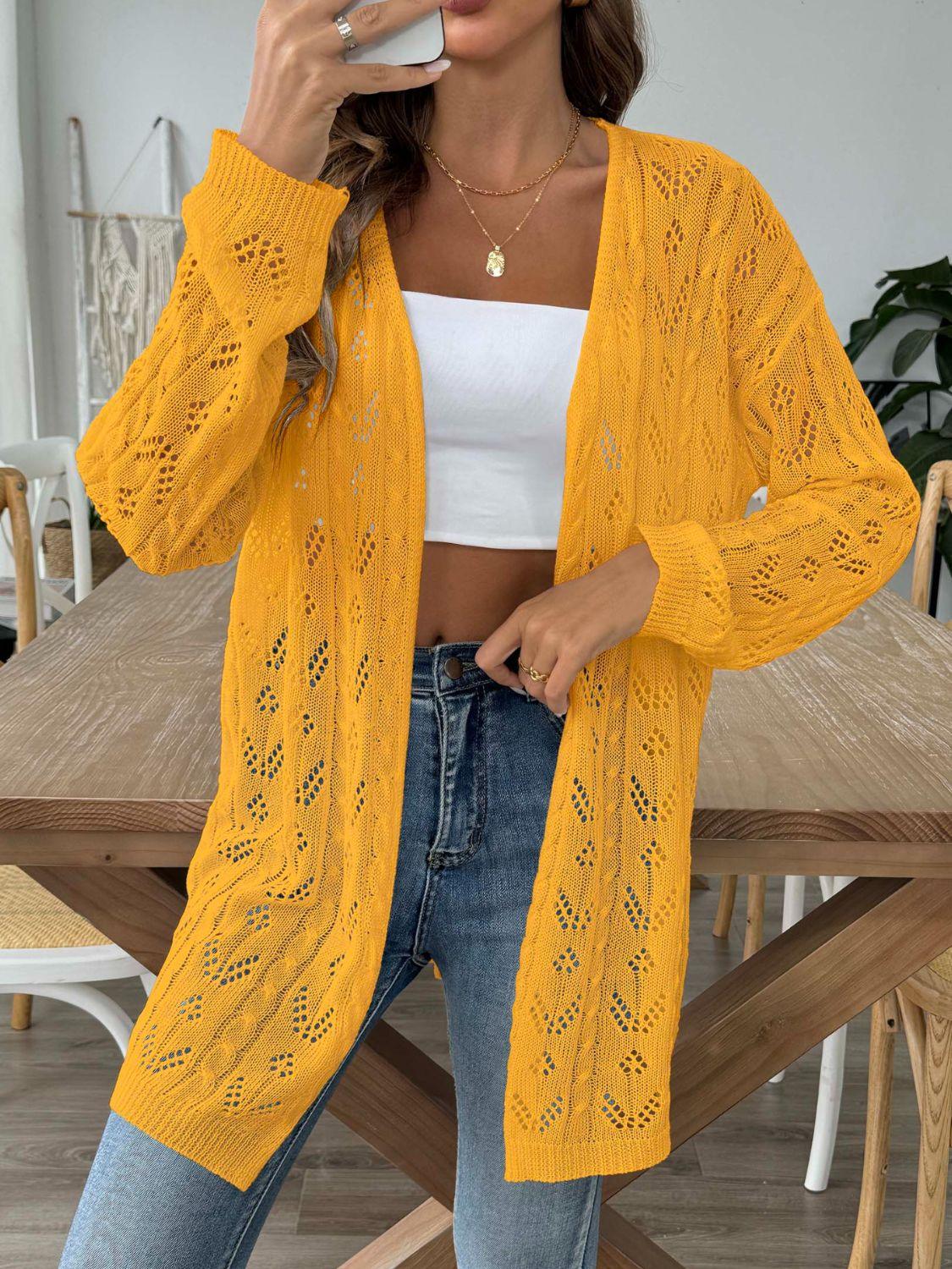 Openwork Open Front Long Sleeve Cardigan Carauana Store