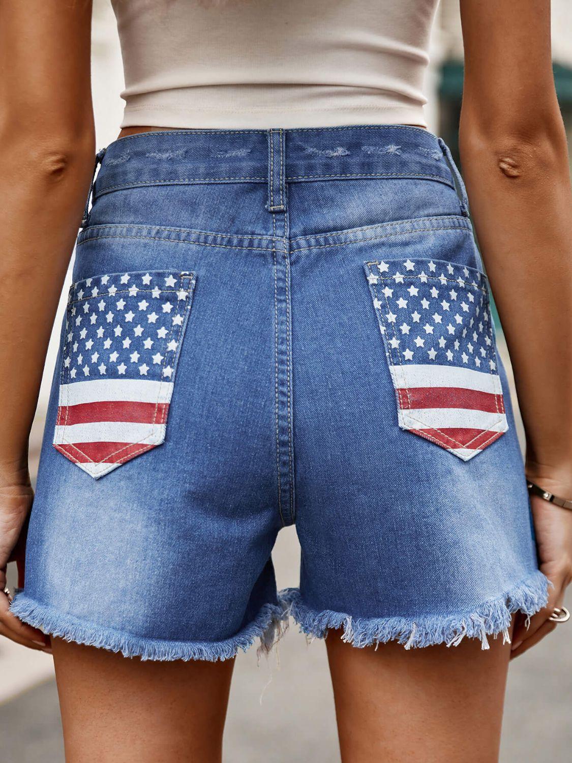 Raw Hem Denim Shorts with Pockets Carauana Store