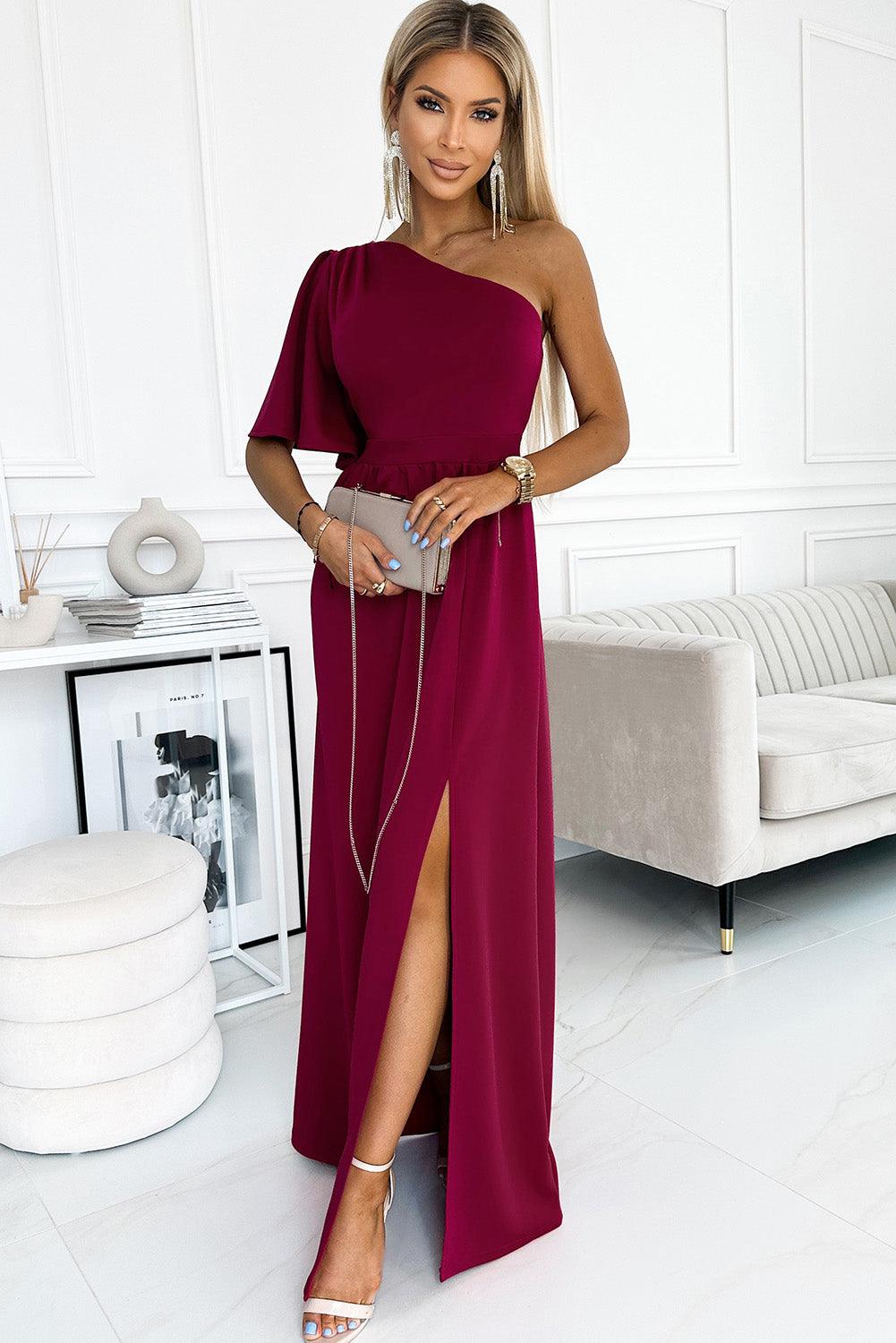 One shoulder Flutter sleeves Slit Dress Carauana Store