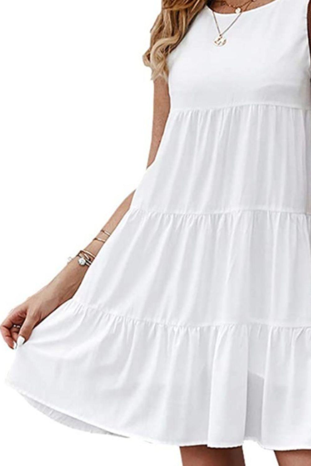 Ruffled Round Neck Cap Sleeve Mini Dress Carauana Store