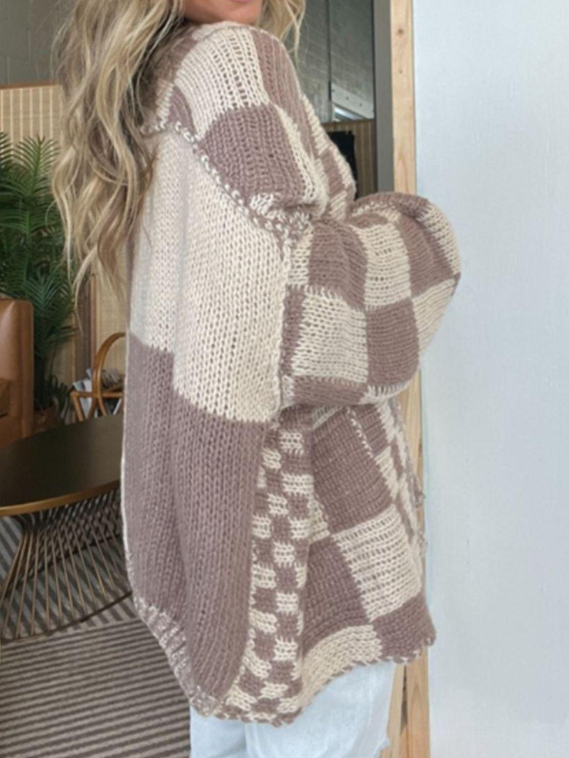 Plaid Open Front Long Sleeve Cardigan Carauana Store