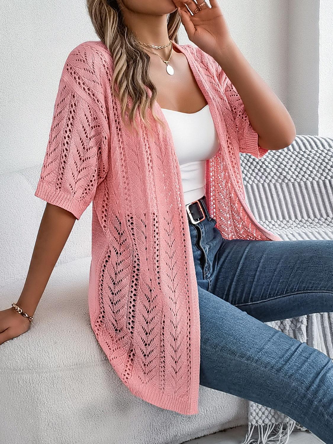 Openwork Open Front Half Sleeve Cardigan Carauana Store