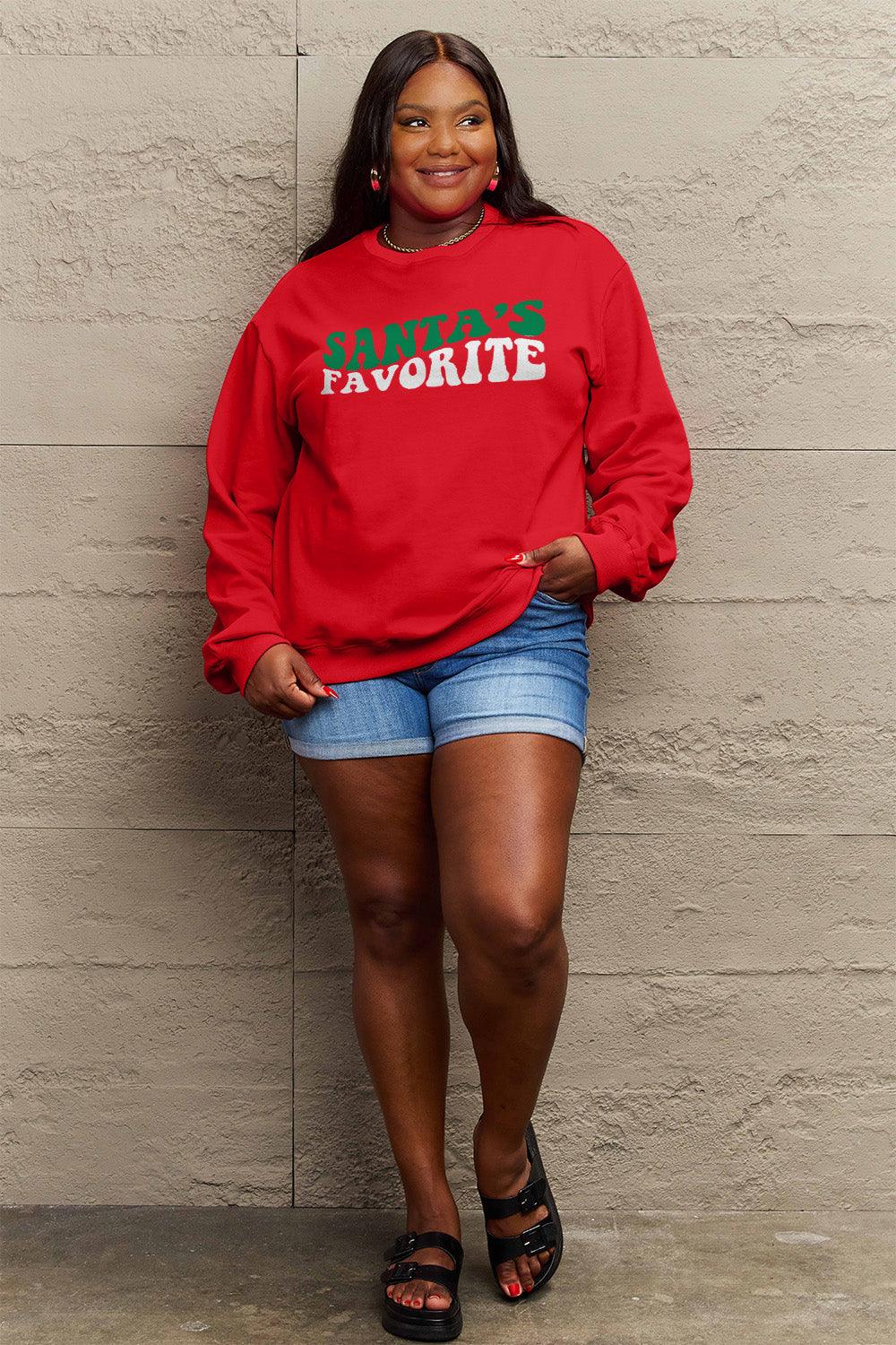 Simply Love Full Size SANTA'S FAVORITE Round Neck Sweatshirt Carauana Store