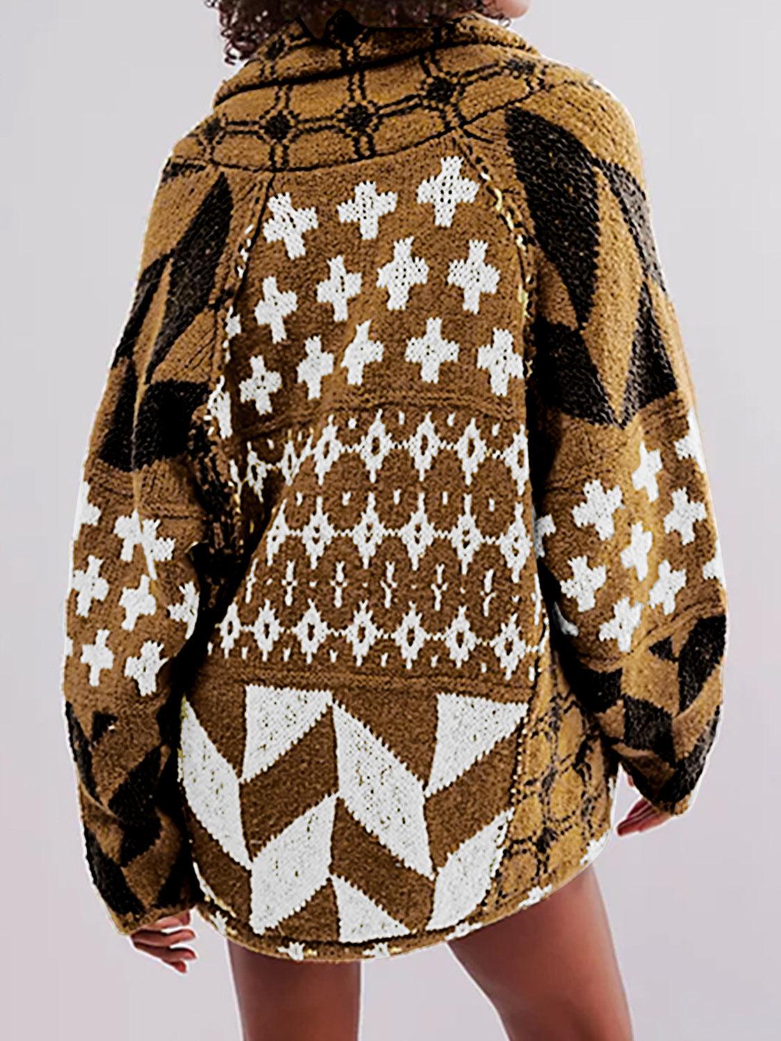 Collared Neck Long Sleeve Cardigan Carauana Store