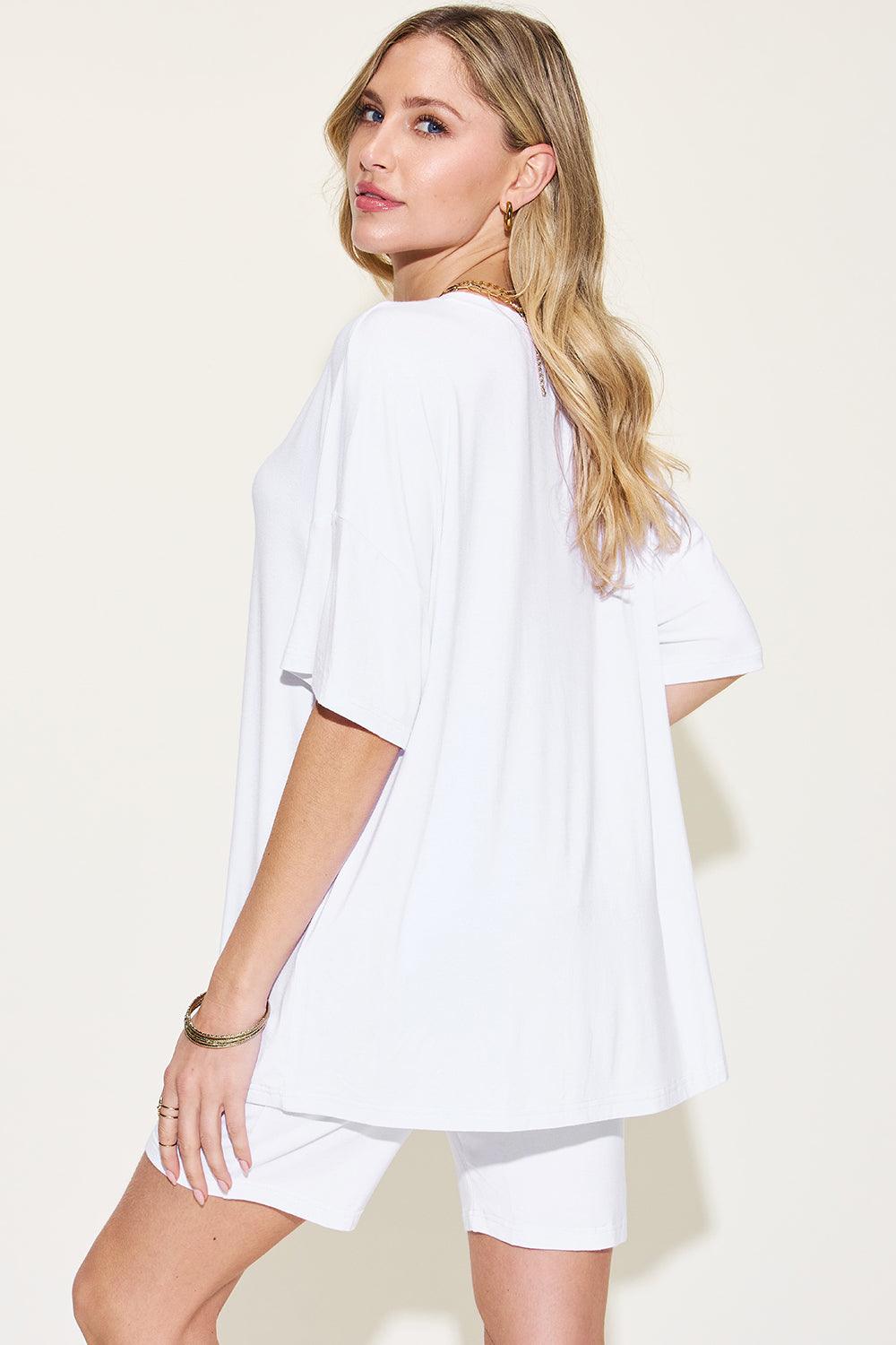 Basic Bae Full Size V-Neck Drop Shoulder Short Sleeve T-Shirt and Shorts Set Carauana Store