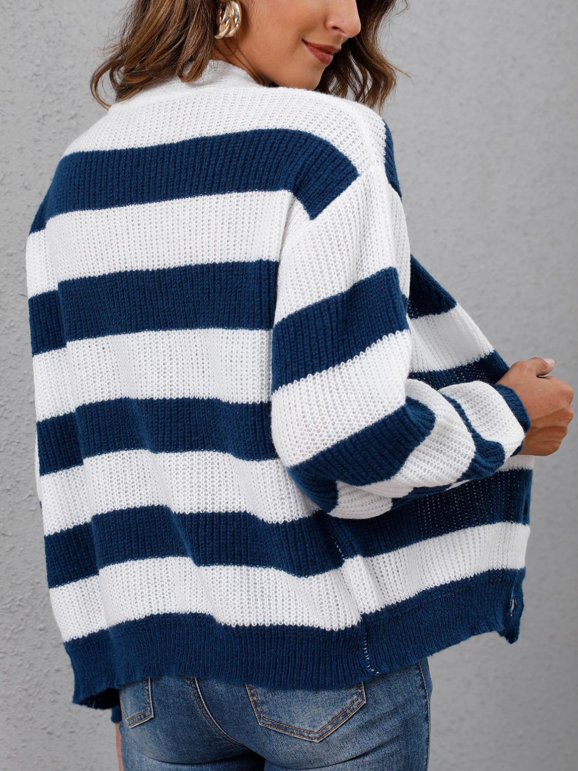 Striped Button Up Long Sleeve Sweater Carauana Store