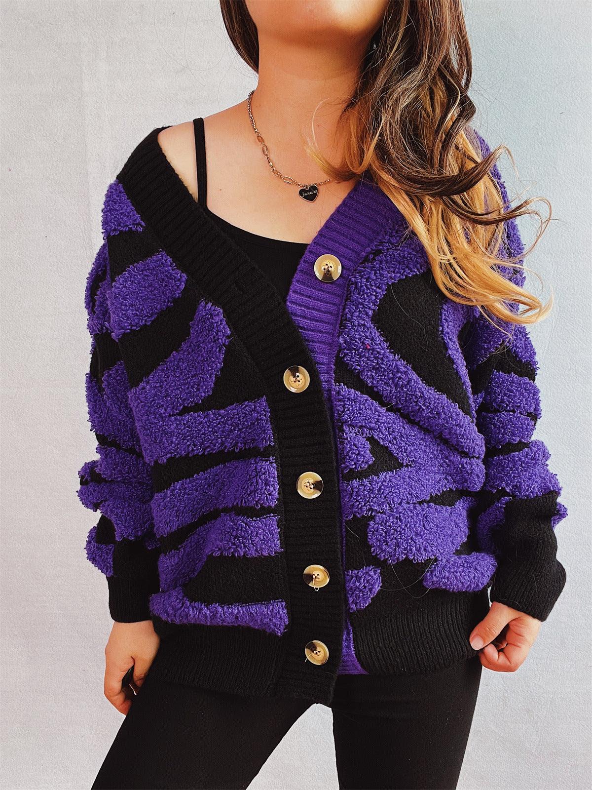 Contrast Button Up Long Sleeve Cardigan Carauana Store