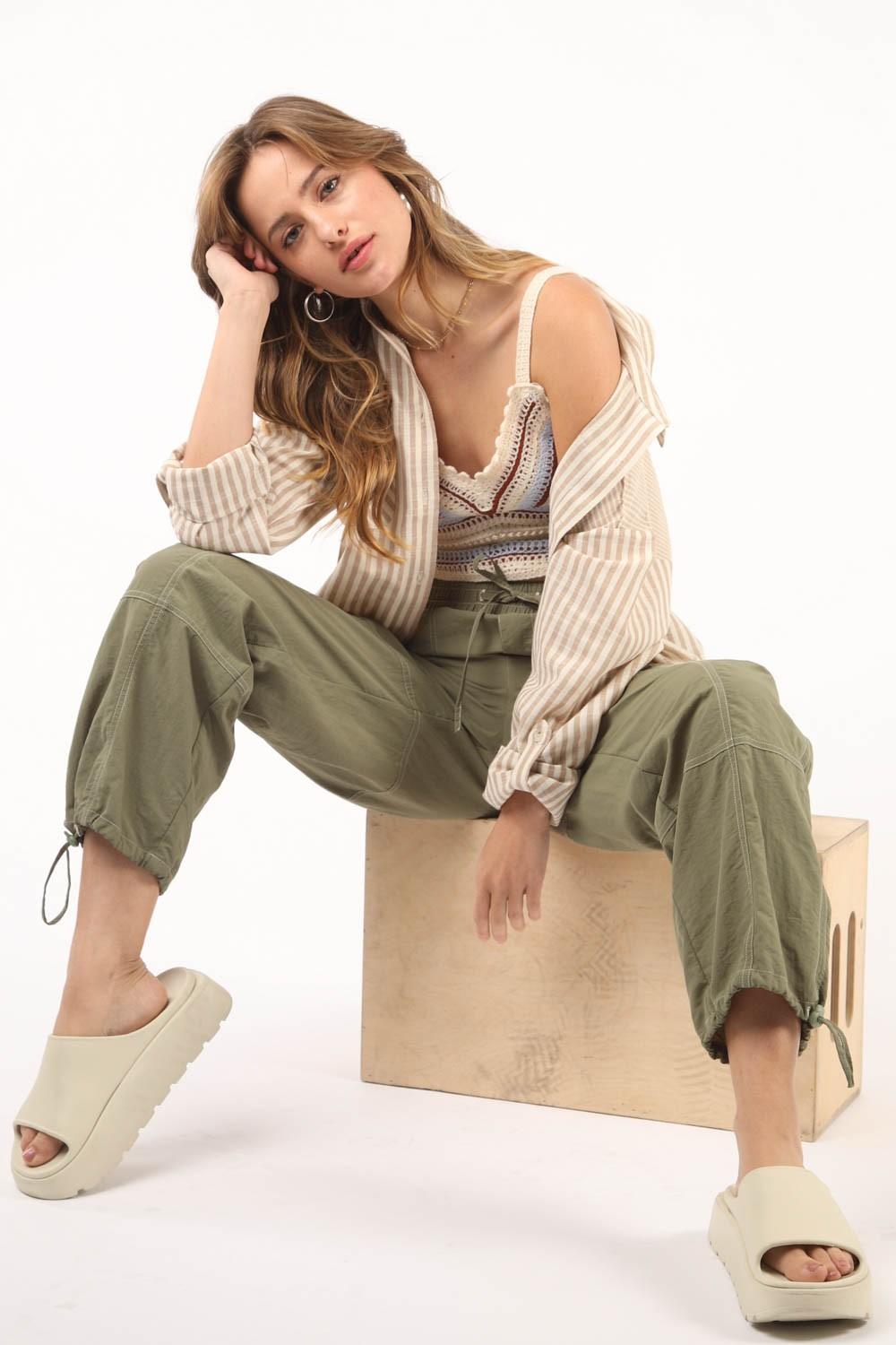 VERY J Drawstring Woven Parachute Joggers Carauana Store