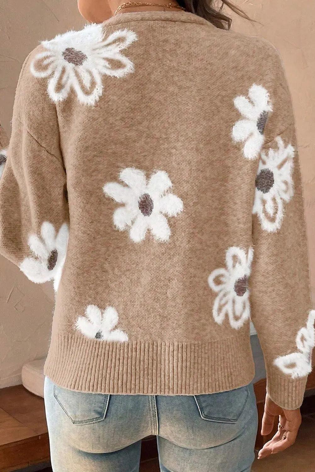 Flower Button Up Long Sleeve Cardigan Carauana Store