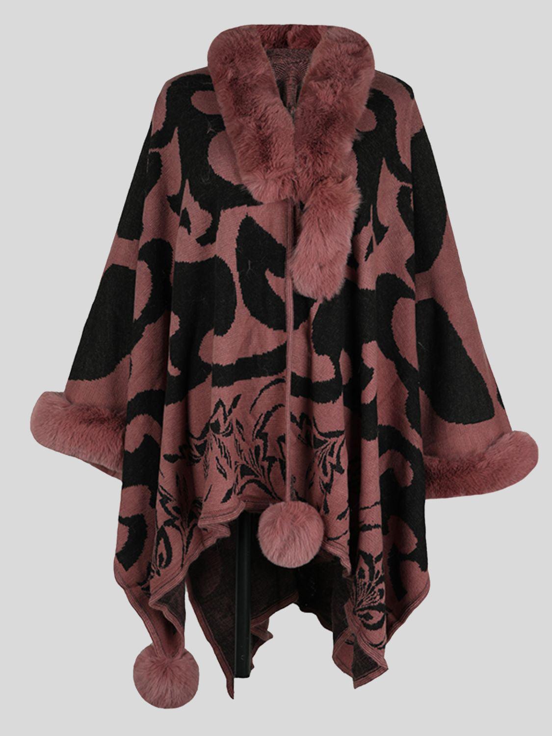 Faux Fur Trim Poncho Carauana Store