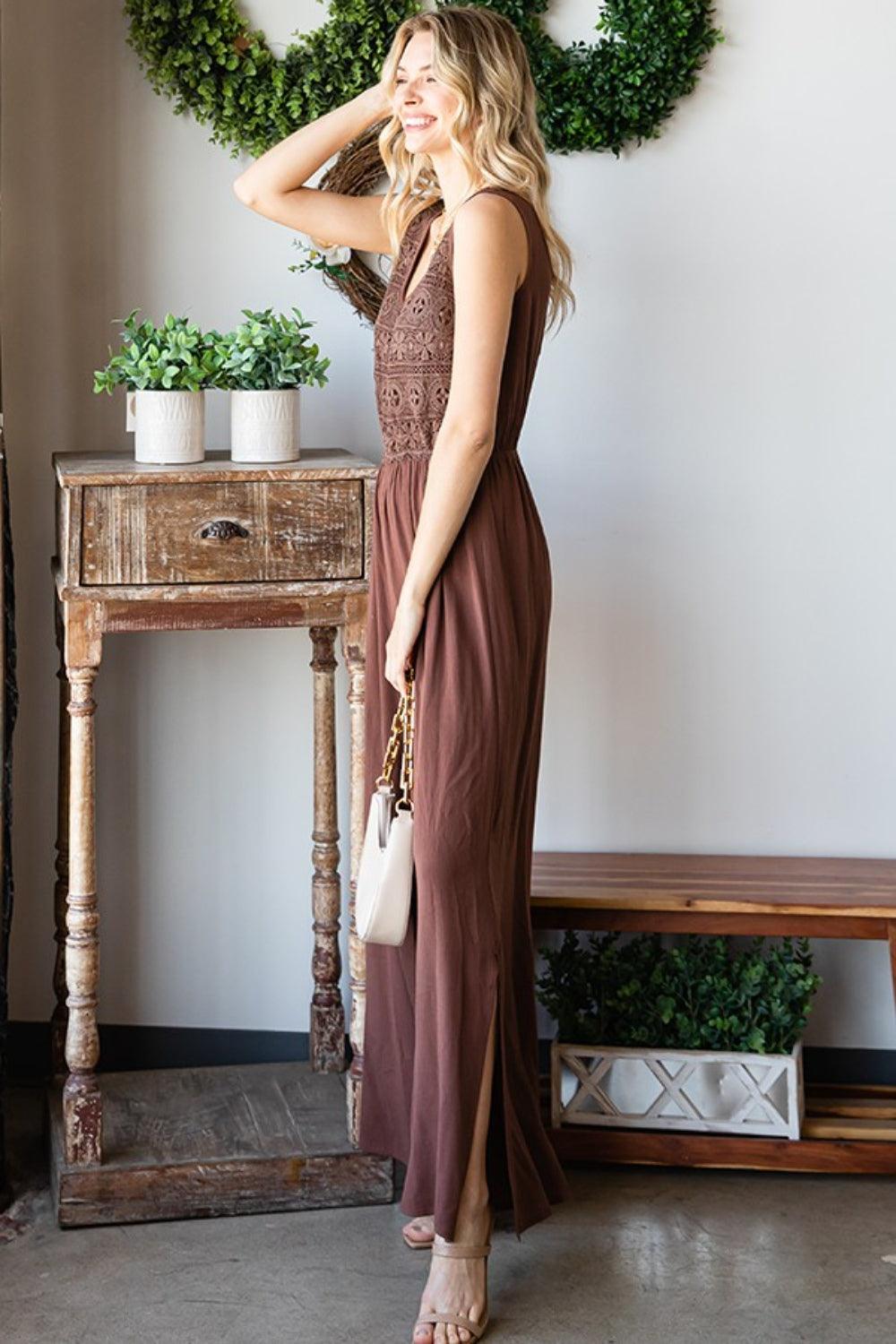 First Love Tie Back Sleeveless Slit Wide Leg Jumpsuit Carauana Store