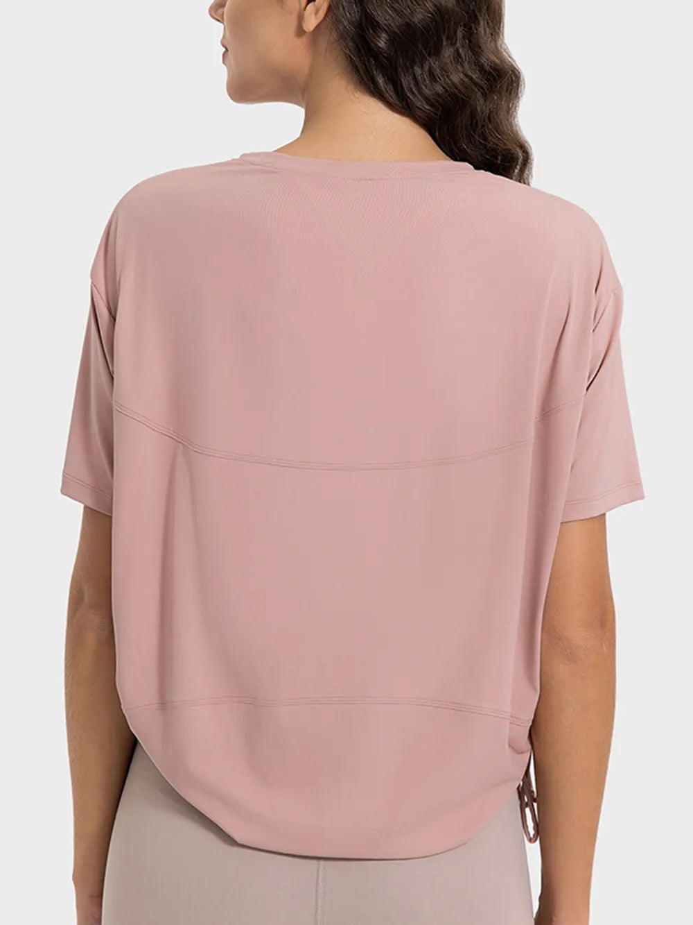 Millennia Drawstring Round Neck Short Sleeve Active T-Shirt Carauana Store
