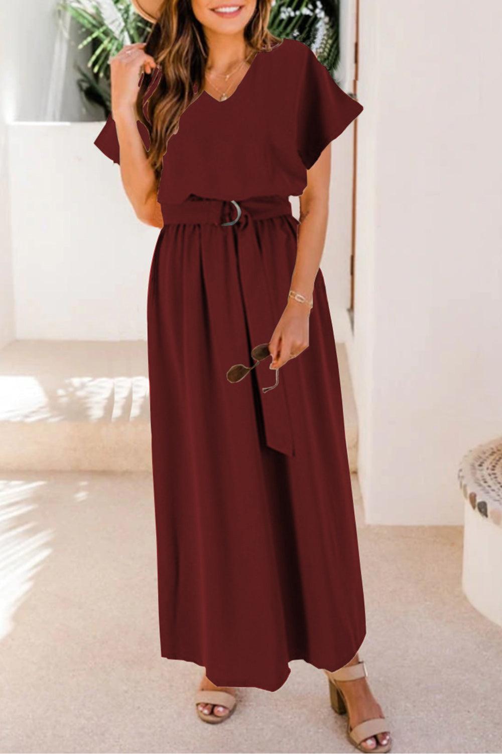 Ruched V-Neck Cap Sleeve Dress Carauana Store