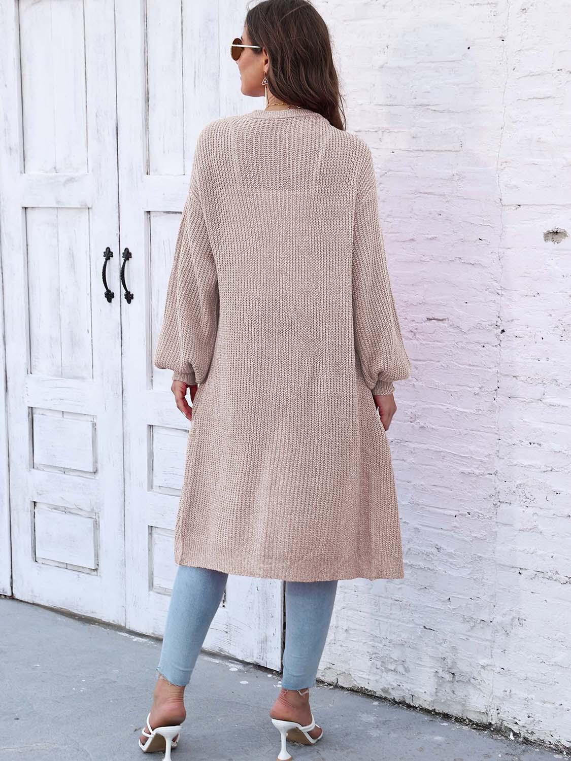 Open Front Longline Cardigan with Pockets Carauana Store