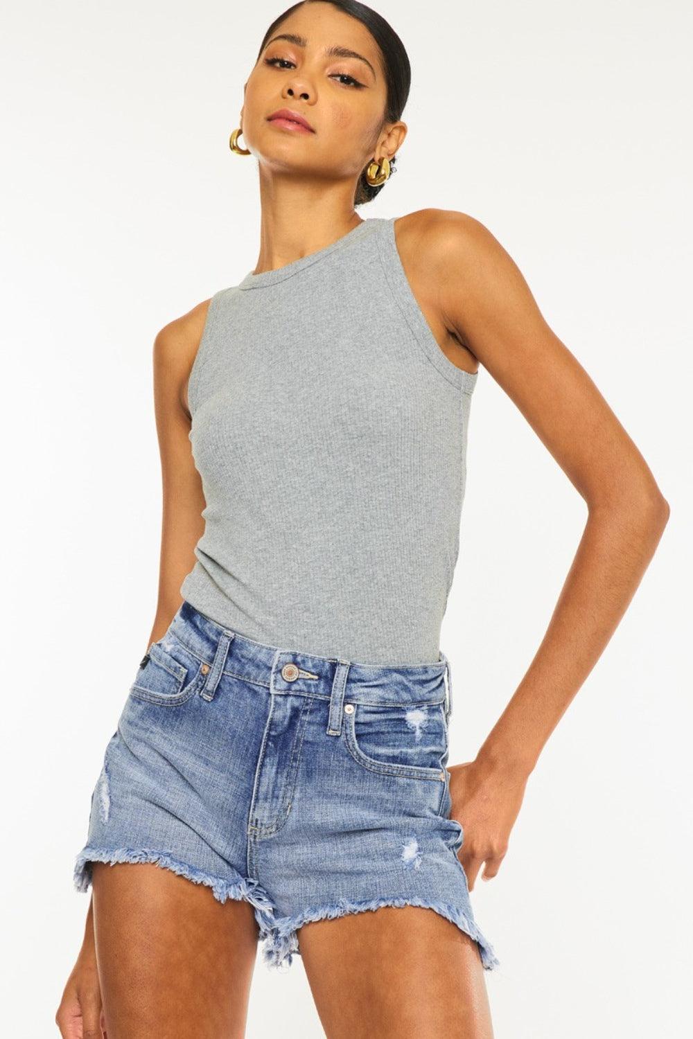 Kancan Distressed Raw Hem Denim Shorts Carauana Store