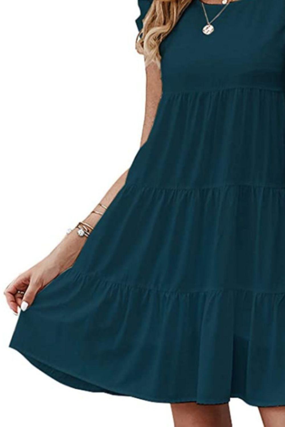 Ruffled Round Neck Cap Sleeve Mini Dress Carauana Store
