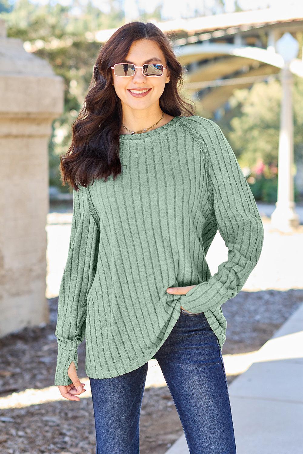 Basic Bae Full Size Ribbed Round Neck Long Sleeve Knit Top Carauana Store