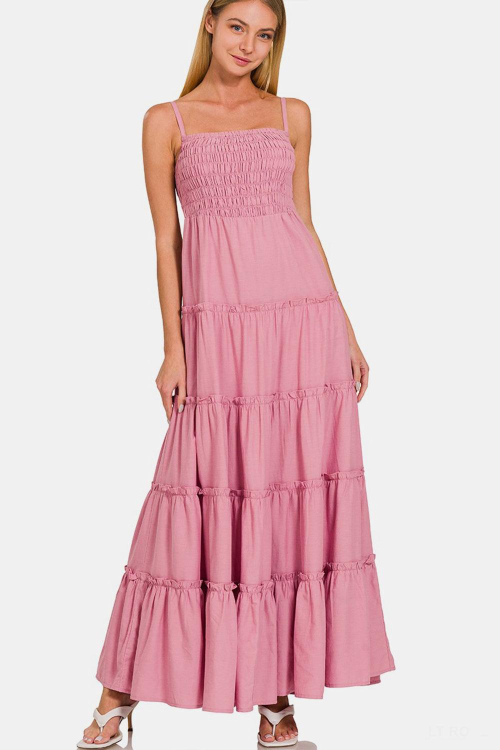 Zenana Woven Smocked Tiered Cami Maxi Dress Carauana Store