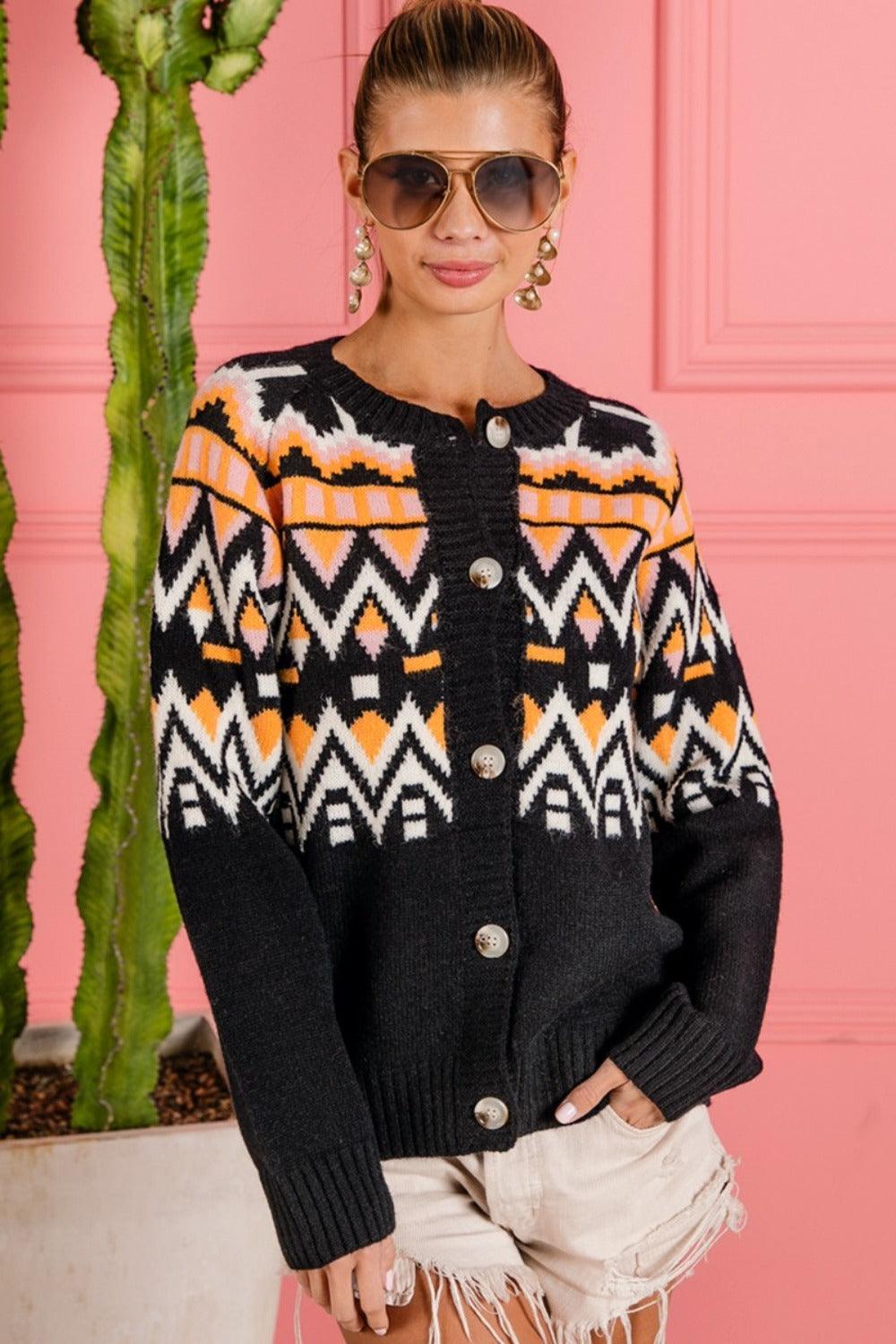 BiBi Ethnic Pattern Button Up Knit Cardigan Carauana Store