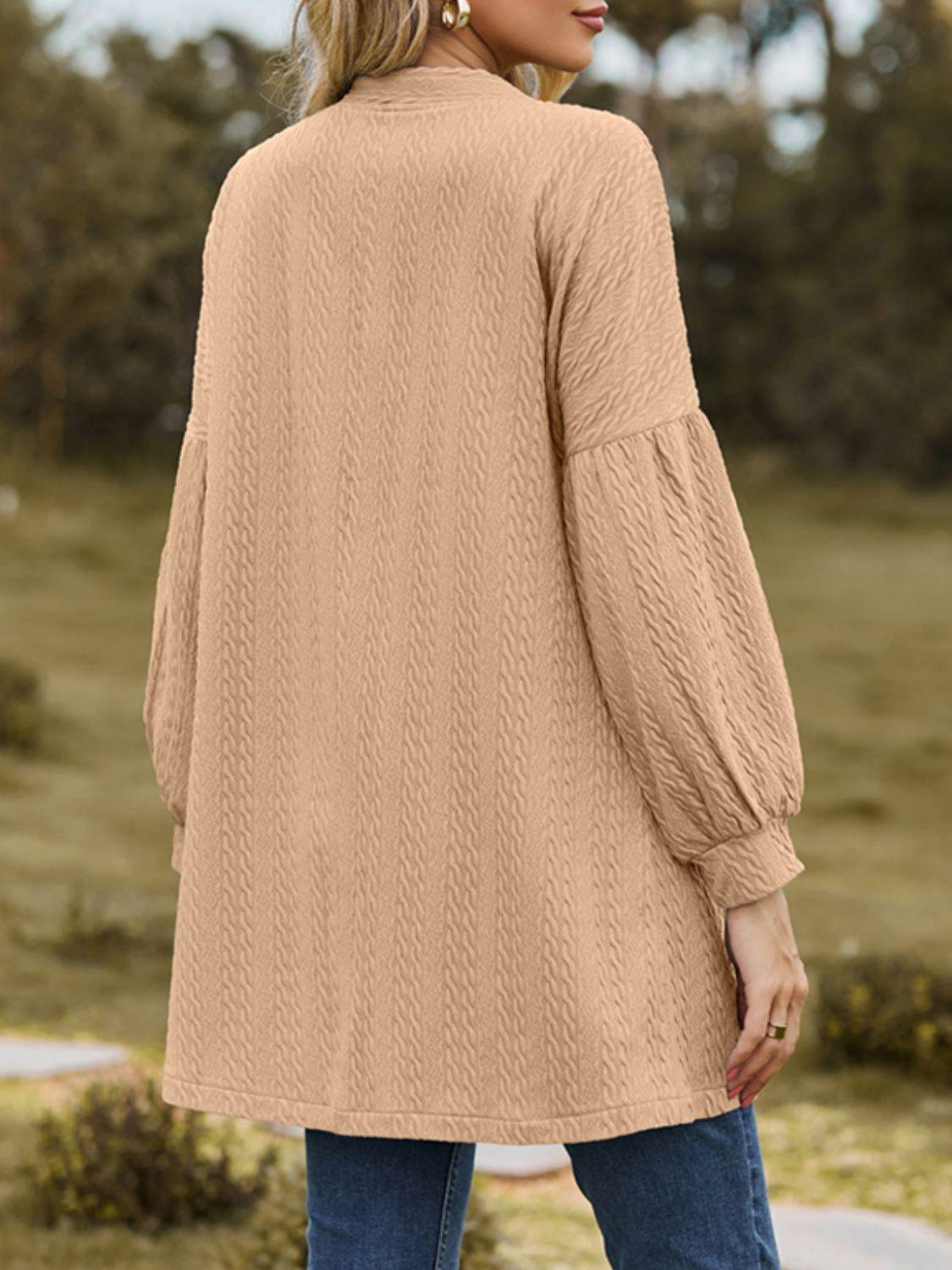 Textured Open Front Dropped Shoulder Cardigan Carauana Store