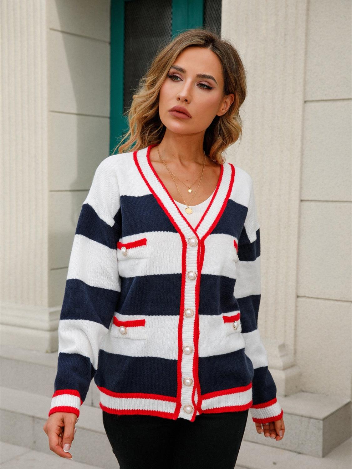 Angel Wings Striped Button Down Cardigan Carauana Store