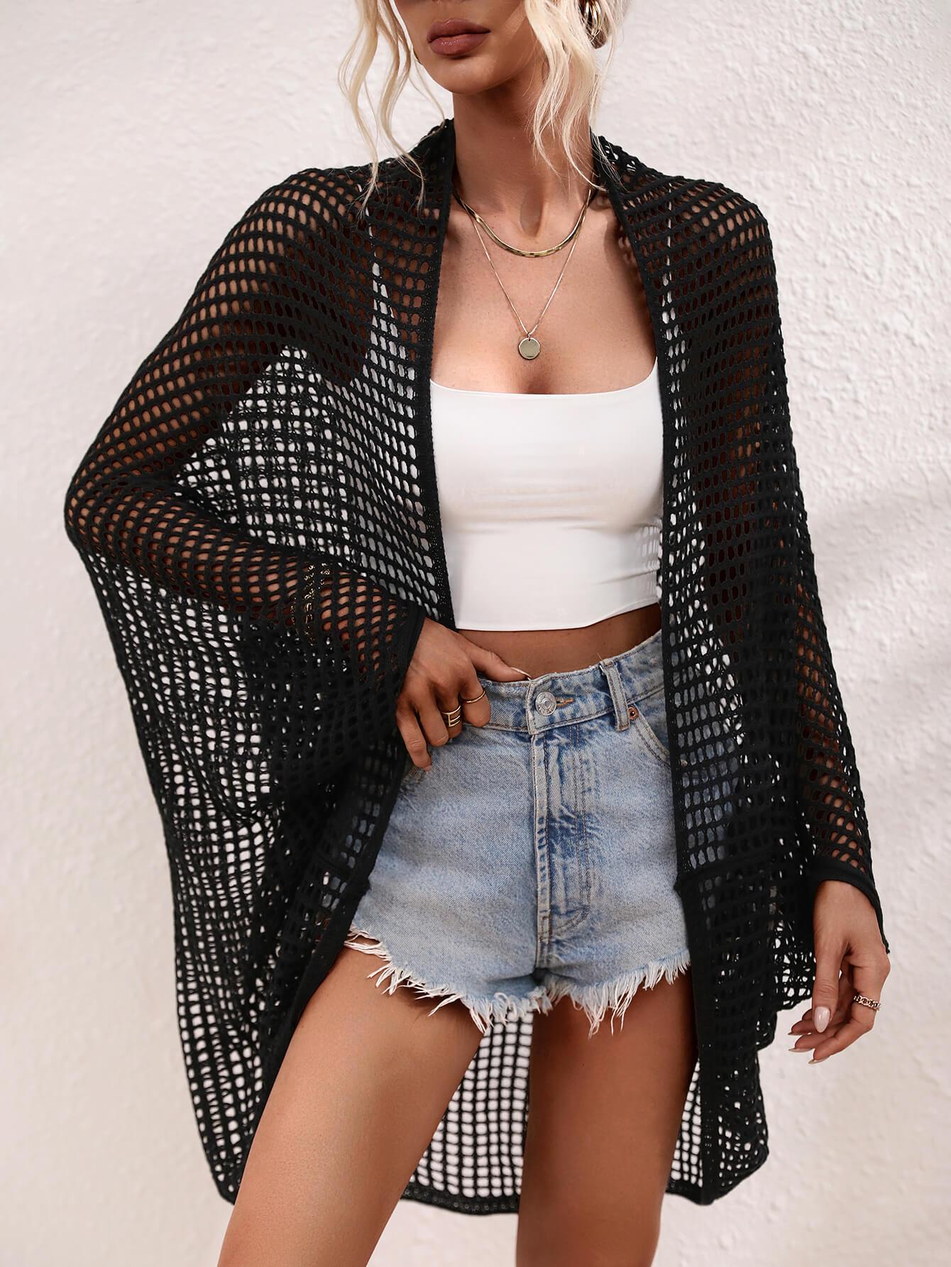 Openwork Open Front Longline Cover Up Carauana Store