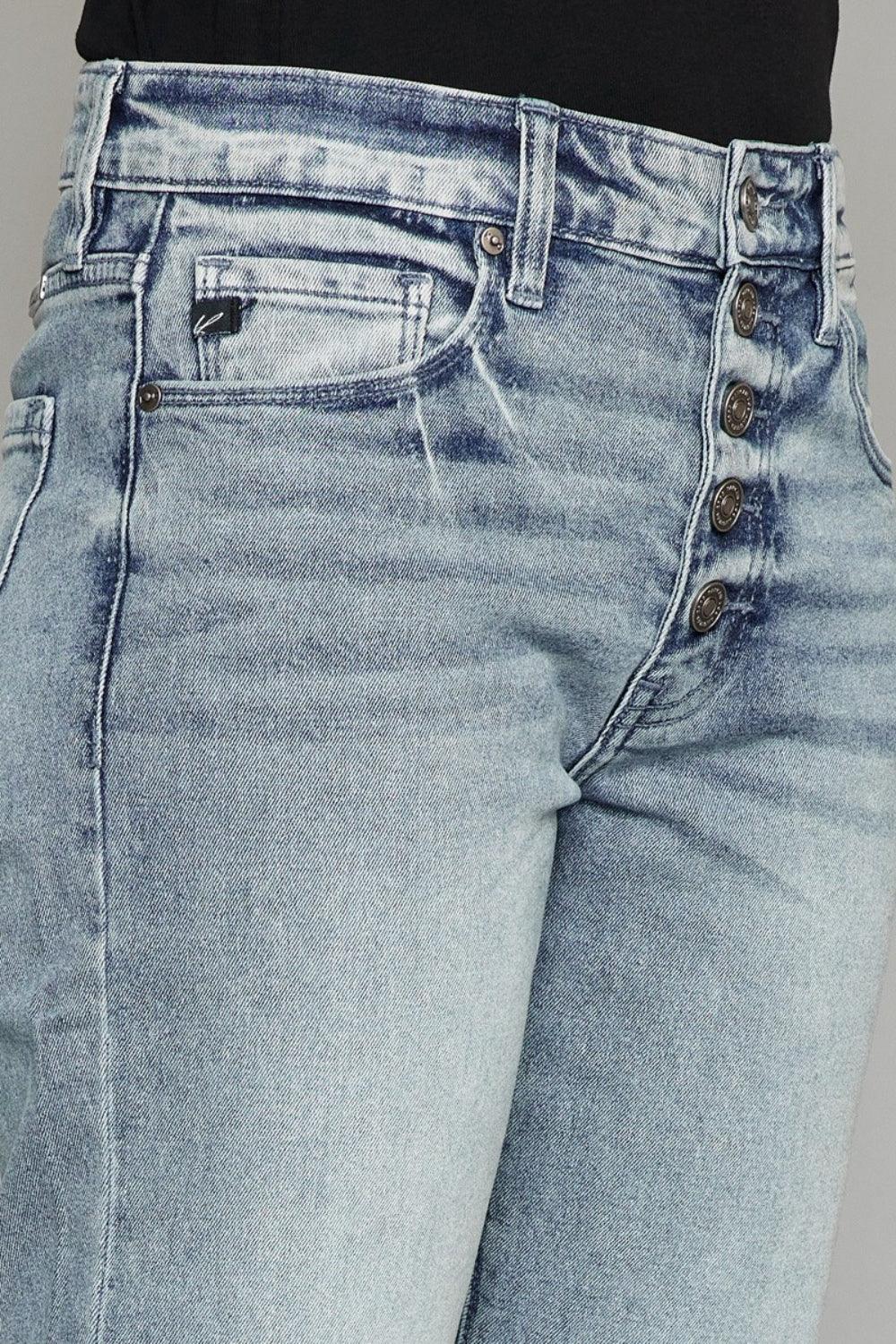 Kancan High Waist Button Fly Raw Hem Cropped Straight Jeans Carauana Store